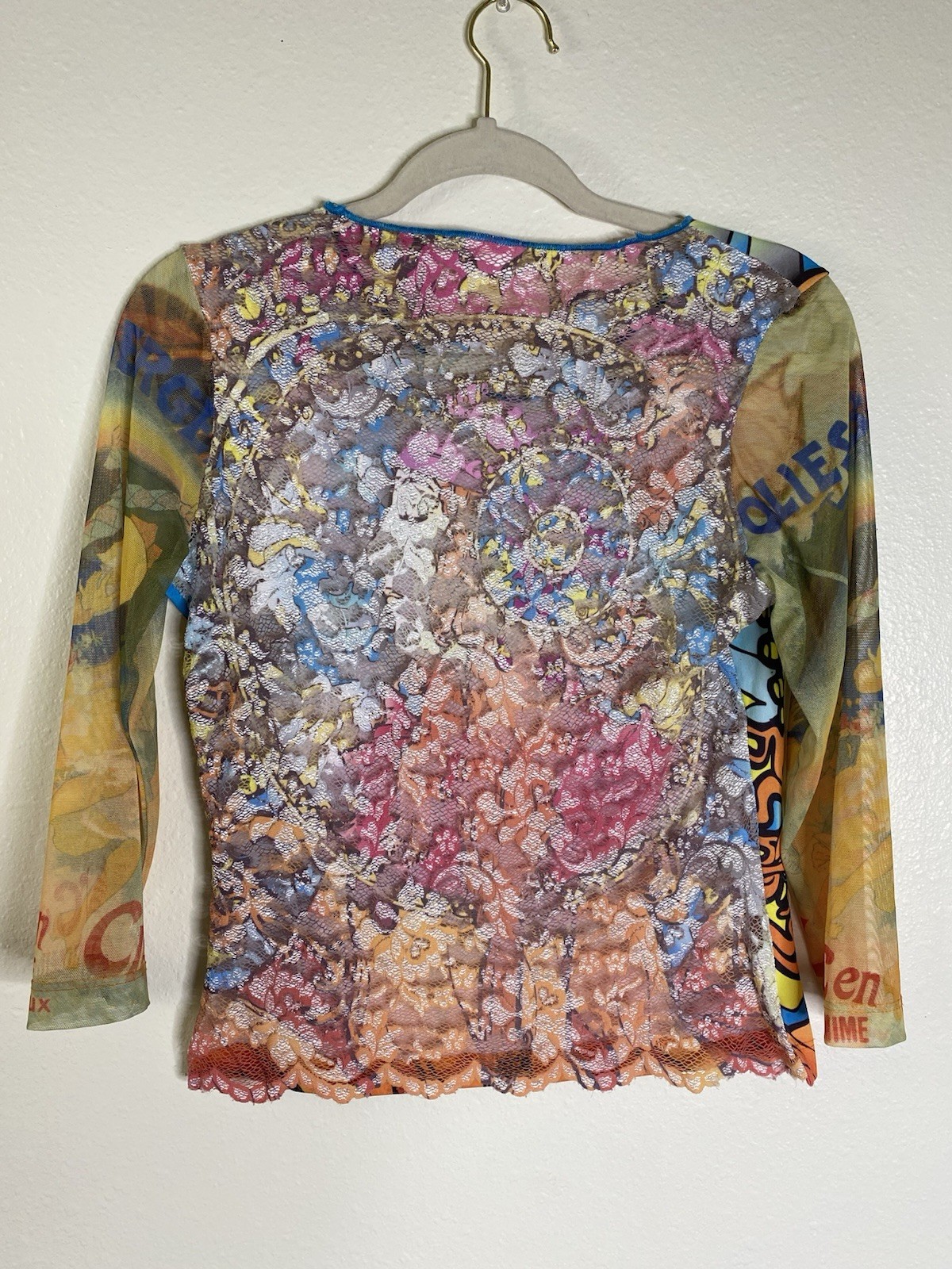 Rare Vintage Y2K Euro-Graphic Celestial Zodiac Festival tattoo 3/4 Sleeve Top M