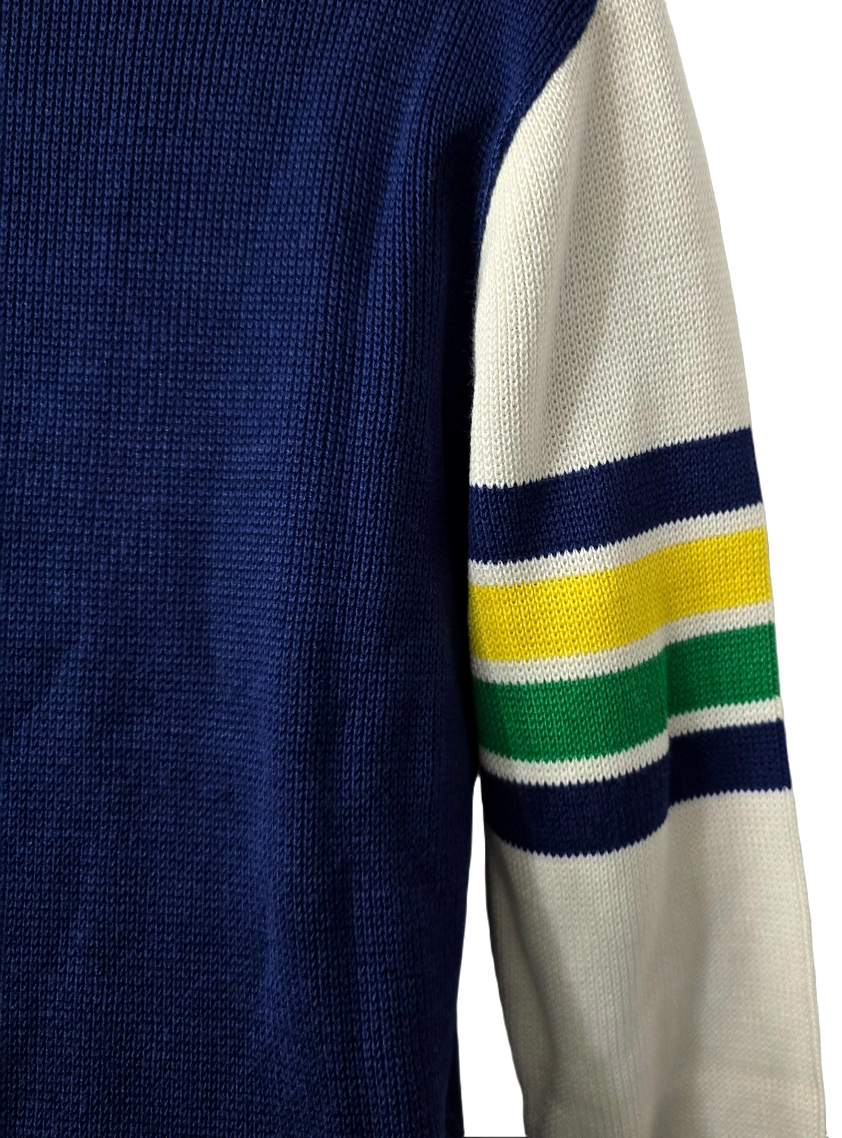 Vintage Knit Ski Turtleneck Sweater M L Colorblock Stripe Blue Yellow 70s 80s