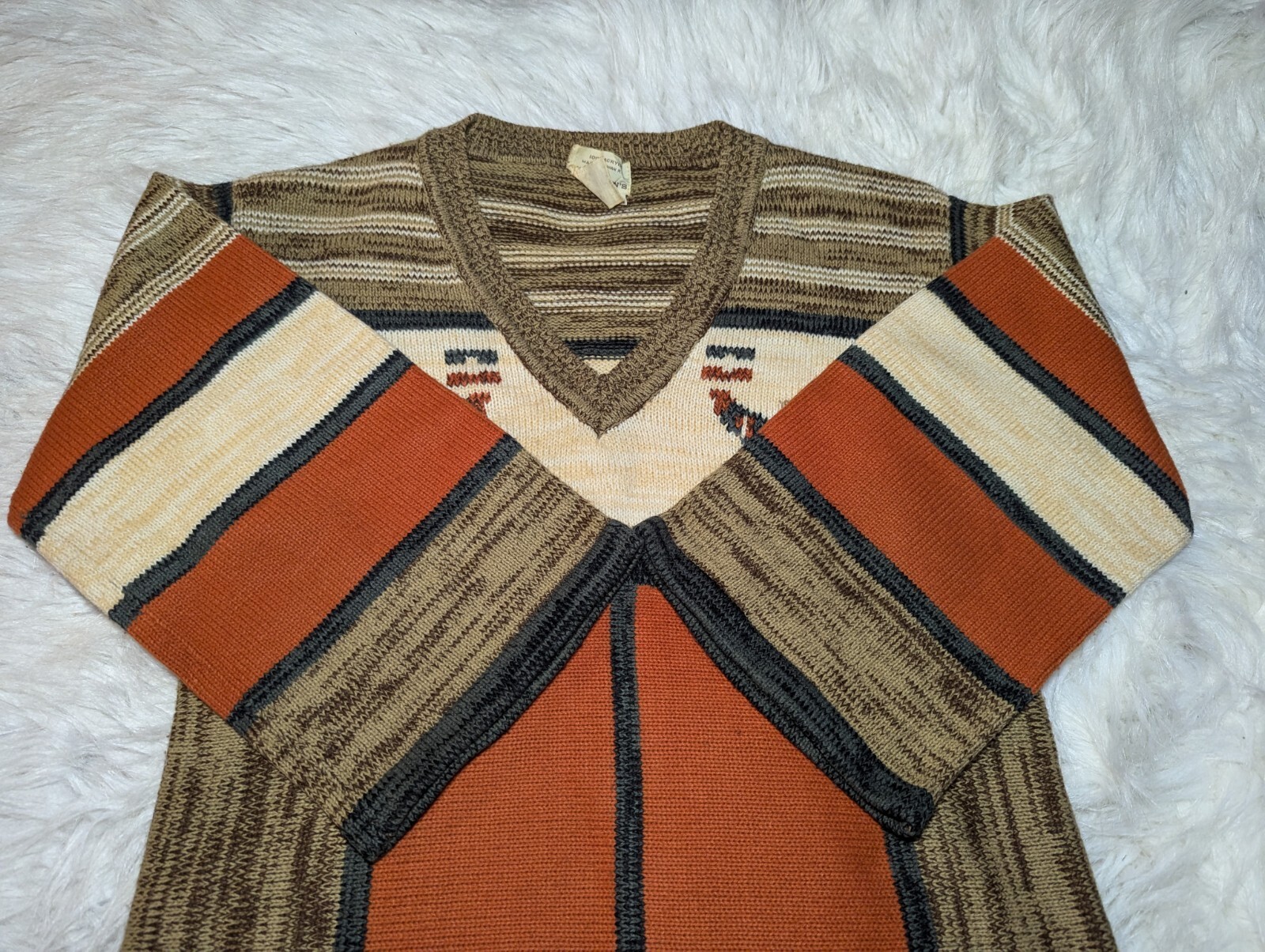 VTG J.L. HUDSON’S Knit Sweater Orange Brown RETRO Hippie Groovy Womens Large EUC