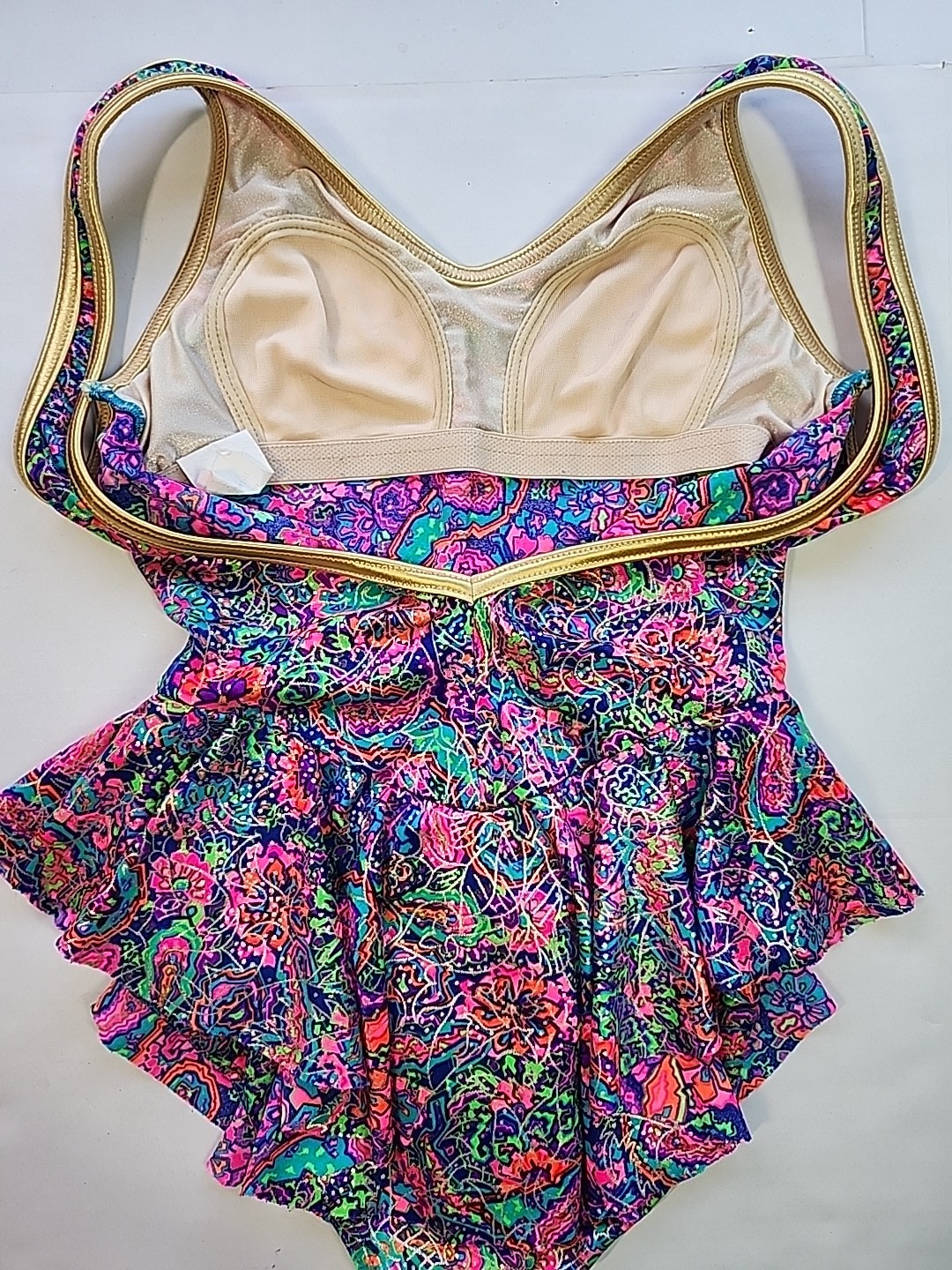 Gantner California Womens Size 10 Psychedelic Neon Colorful 1pc Bathing Suit 80s