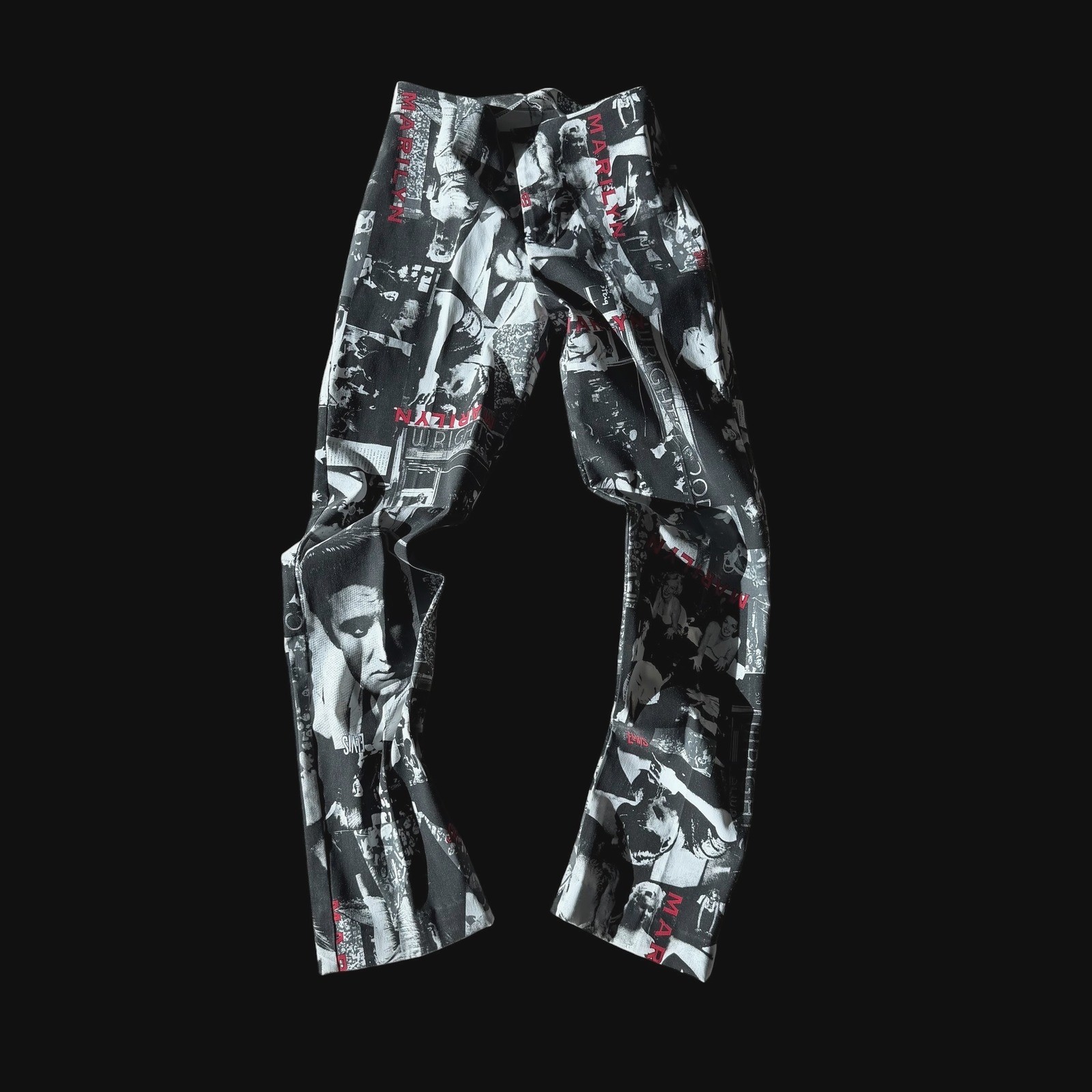Marilyn Monroe Elvis Presley Collage Print High Waisted Pants Black White Red