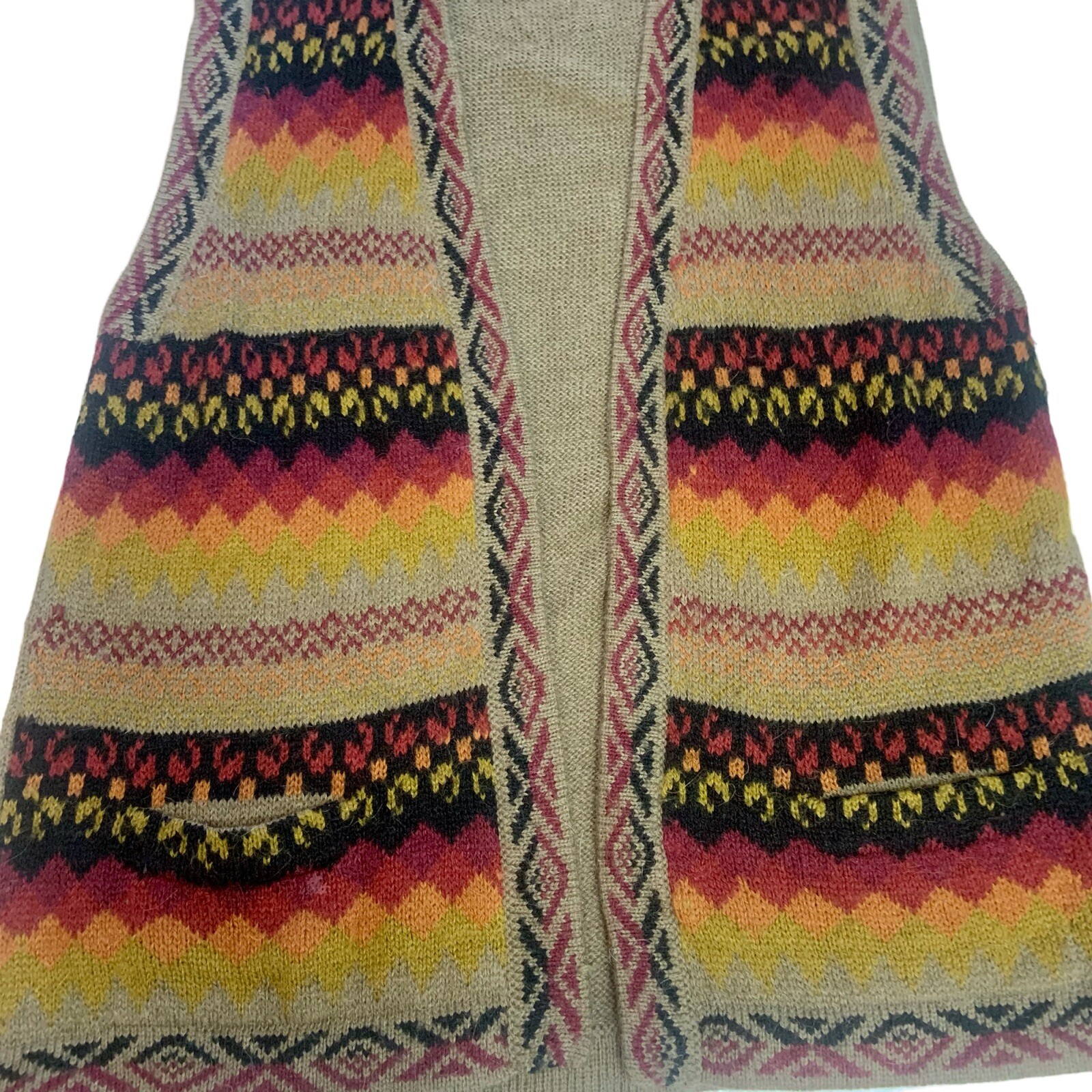 Vintage Alpaca Esmeralda Aztec Mixed Pattern Open Front Alpaca Wool Sweater Vest