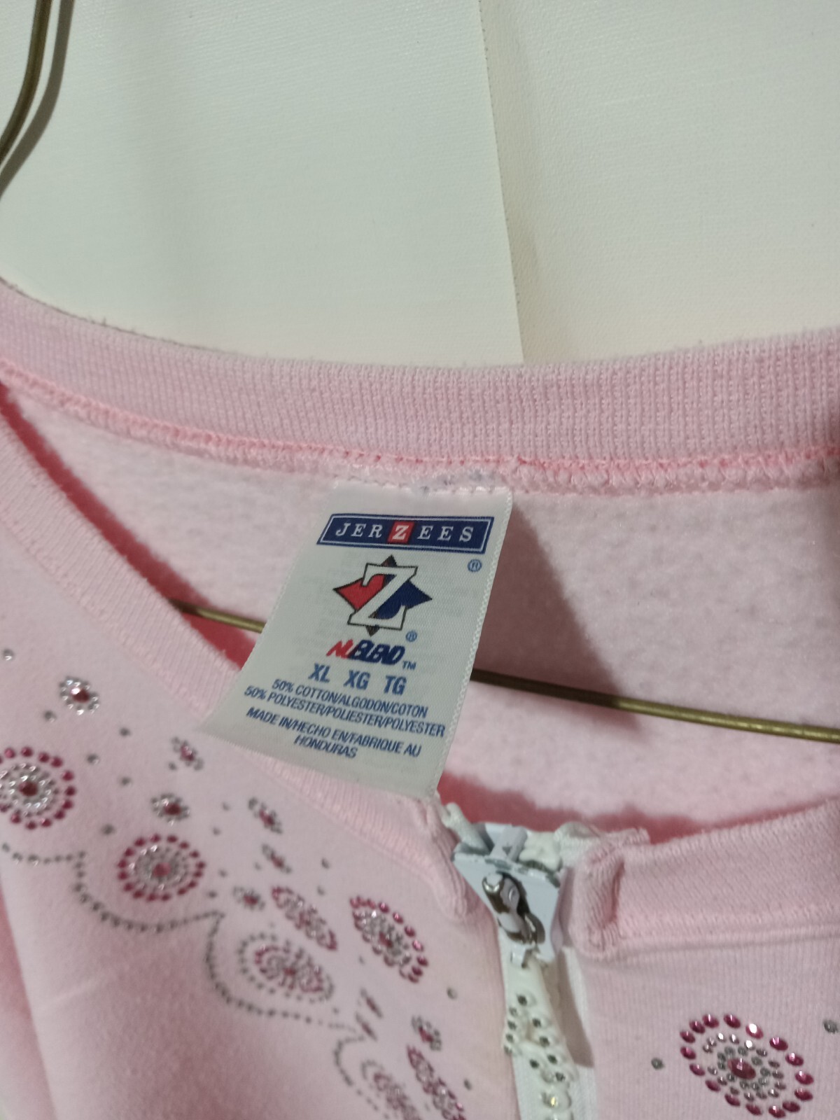 Vintage Jerzees Xl Womans Pink Full Zip Sweater Sparkles Embroidery 24 P2p 26l