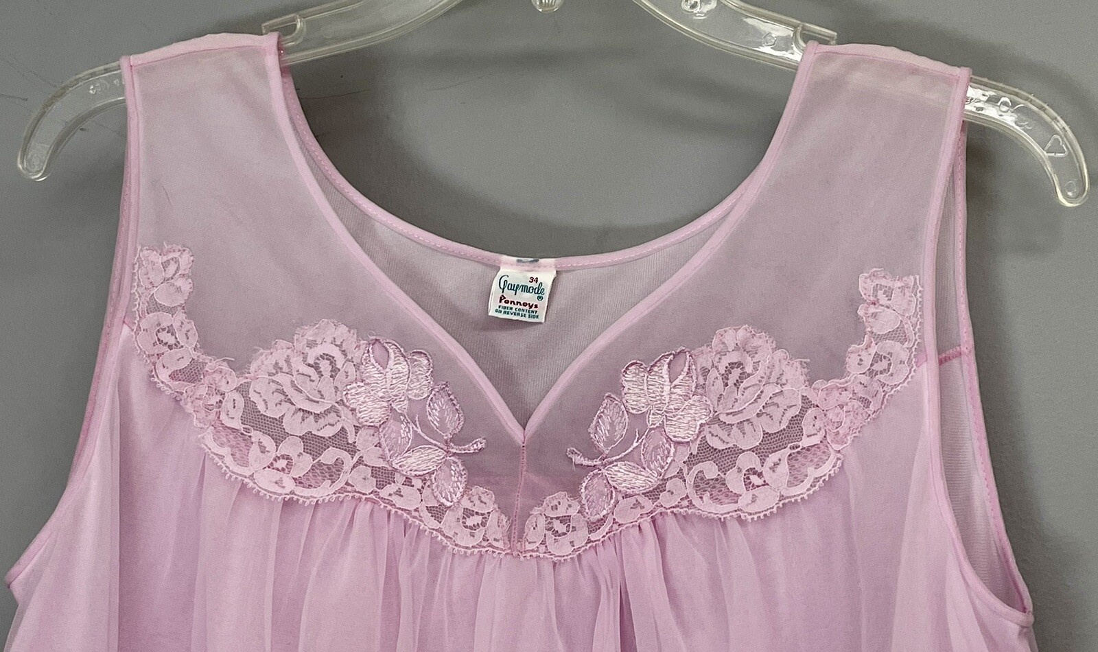 Vintage Gaymode Pennys Babydoll Nylon Chiffon Nightgown Nighty S 34 Lavender