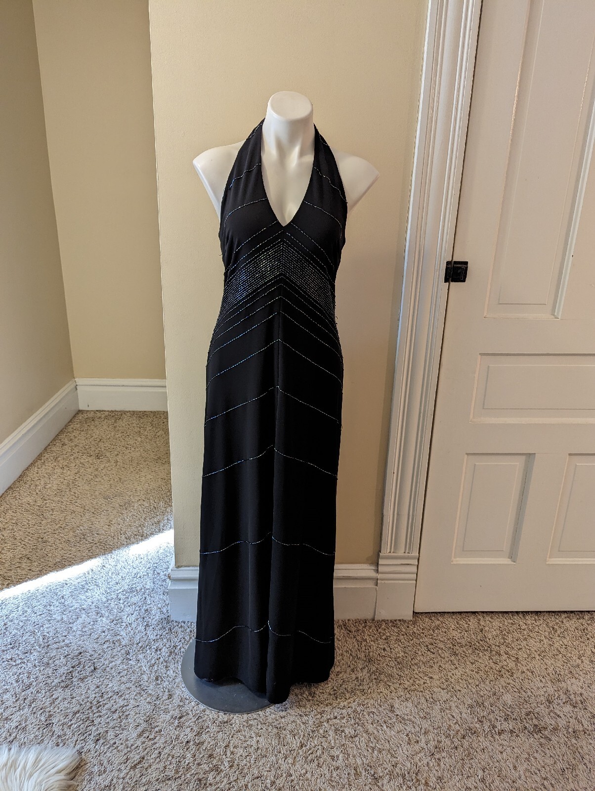 Vintage 90s De Laru by Shelia Ren black w/ sparkly beading halter dress size L
