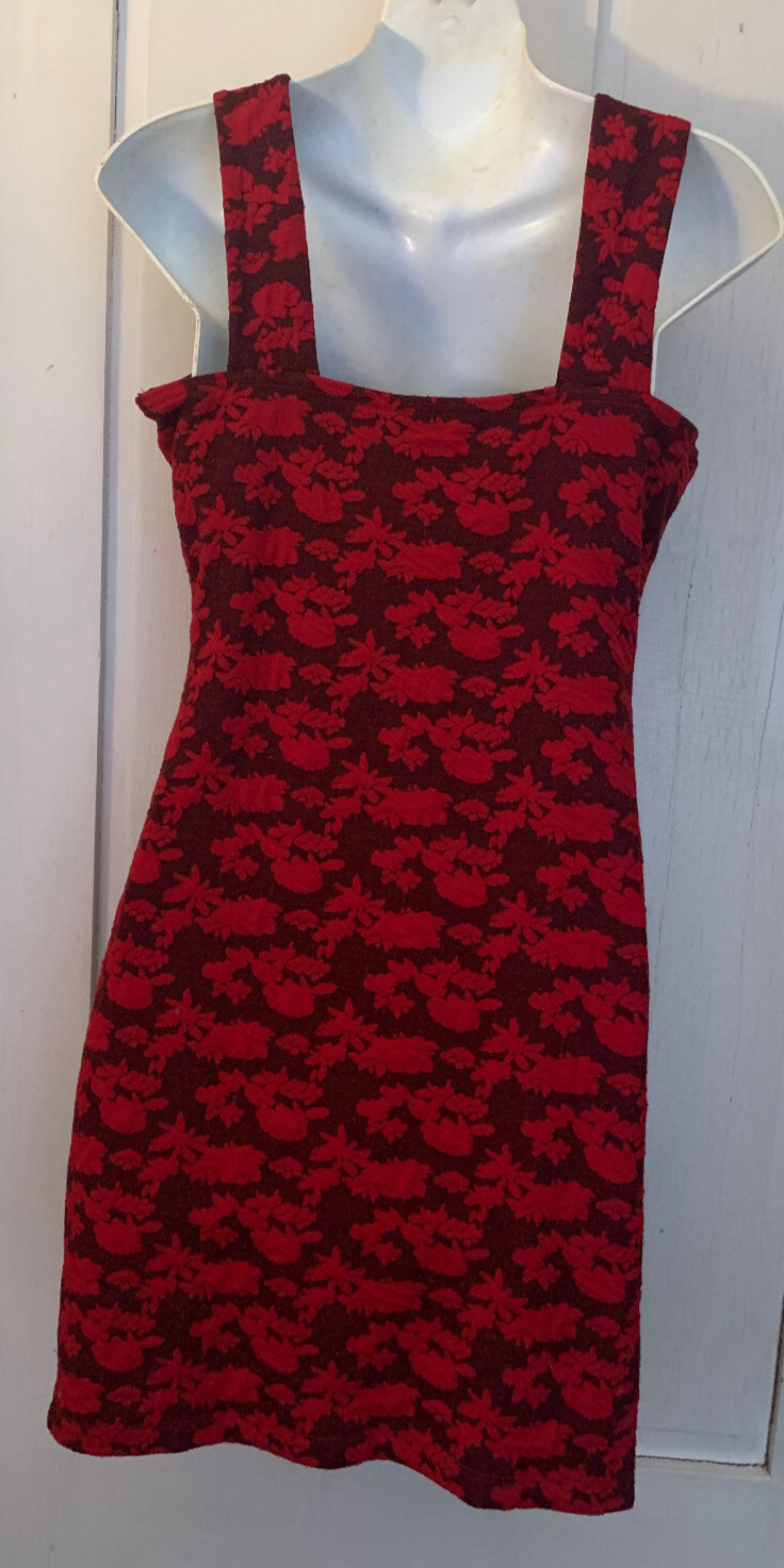 Vtg Dress Sexy Red Black Y2K Body Con Spandex Textured Brocade Candie’s M/L