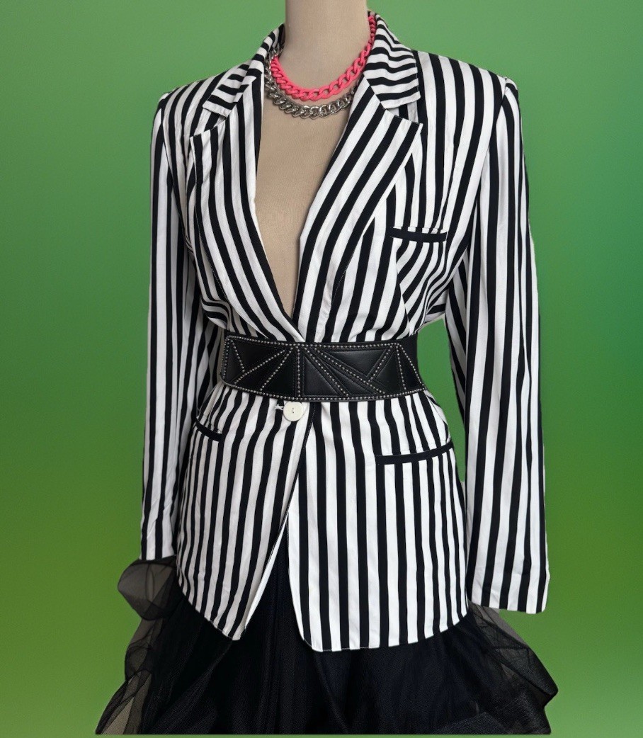 Vintage 1980s Oversized Black White Striped Blazer – Evan Picone – Avant Garde