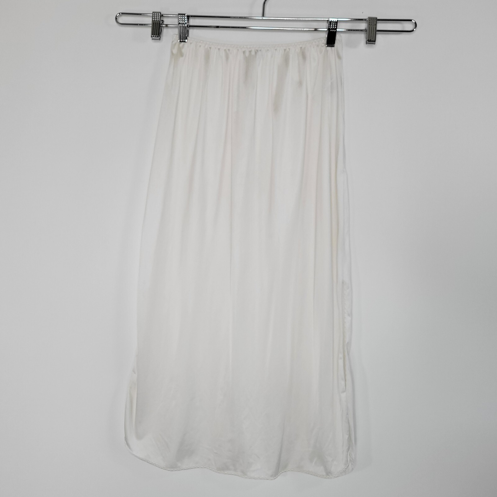 Vintage VANITY FAIR Ivory Pearl Midi Slip Skirt Size L Side Slits Elastic Waist