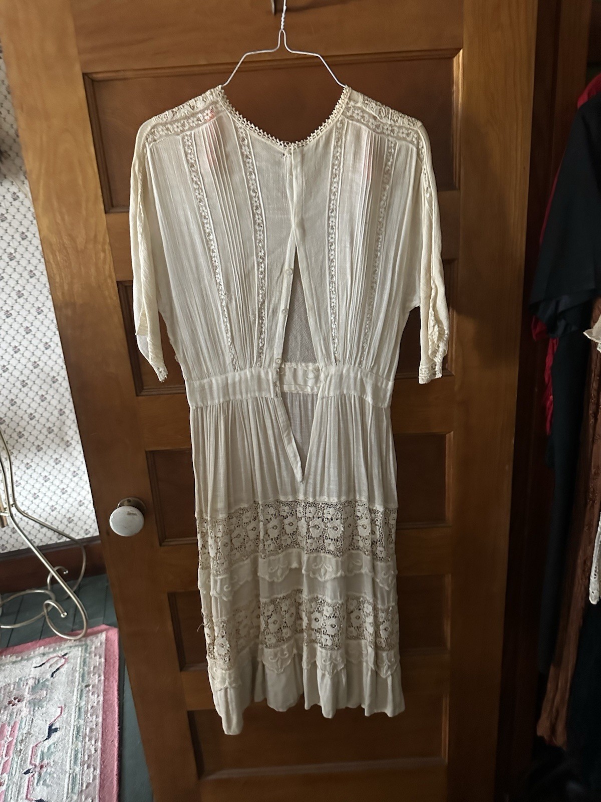 Edwardian Ivory Lace Tea Dress w/Half Sleeves over lay attached jacket. Vintage