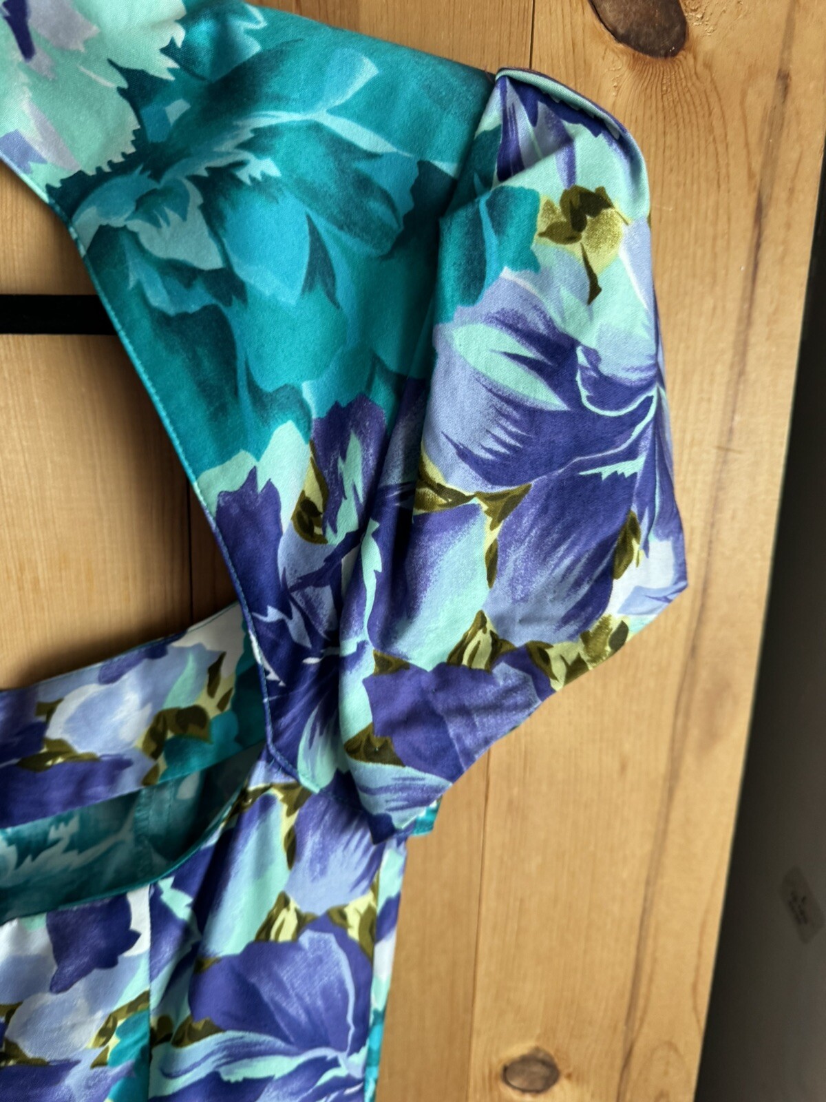 VTG 80s Barbara Barbara Floral Fitted Cotton Dress Bright Teal Bust 30 Waist 28