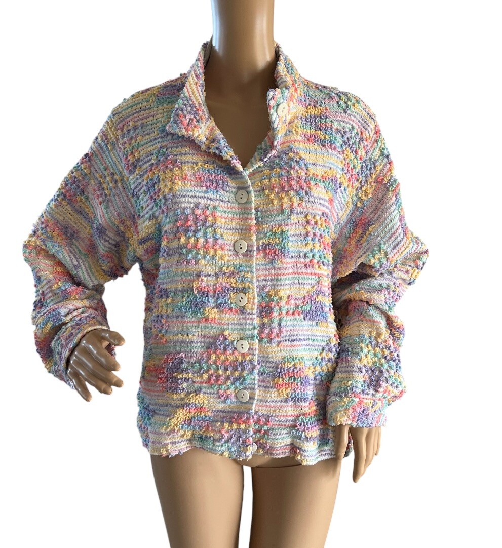 VTG Doncaster ll Womans Sweater Cardigans Space Dye Popcorn Knit Size 10 USA