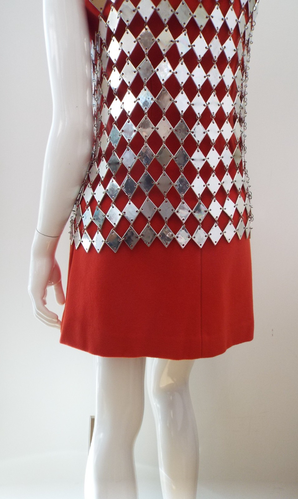 VTG 1960s Silver Tone Chainmail Long Vest Top Mirror Finish Paillette Chain Mail