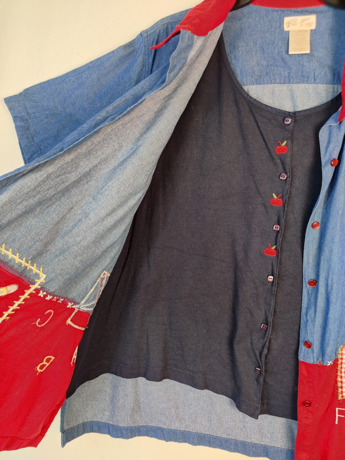 VTG Bobbie Brooks Denim Embroidered School Teacher Theme Lined Sz 46/48 26W/28W