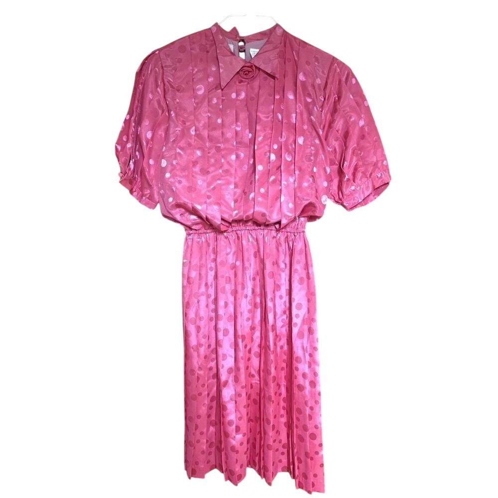 Vintage 80s Hot Pink Pleated Secretary’s Dress Sz 6P Dim the Lites