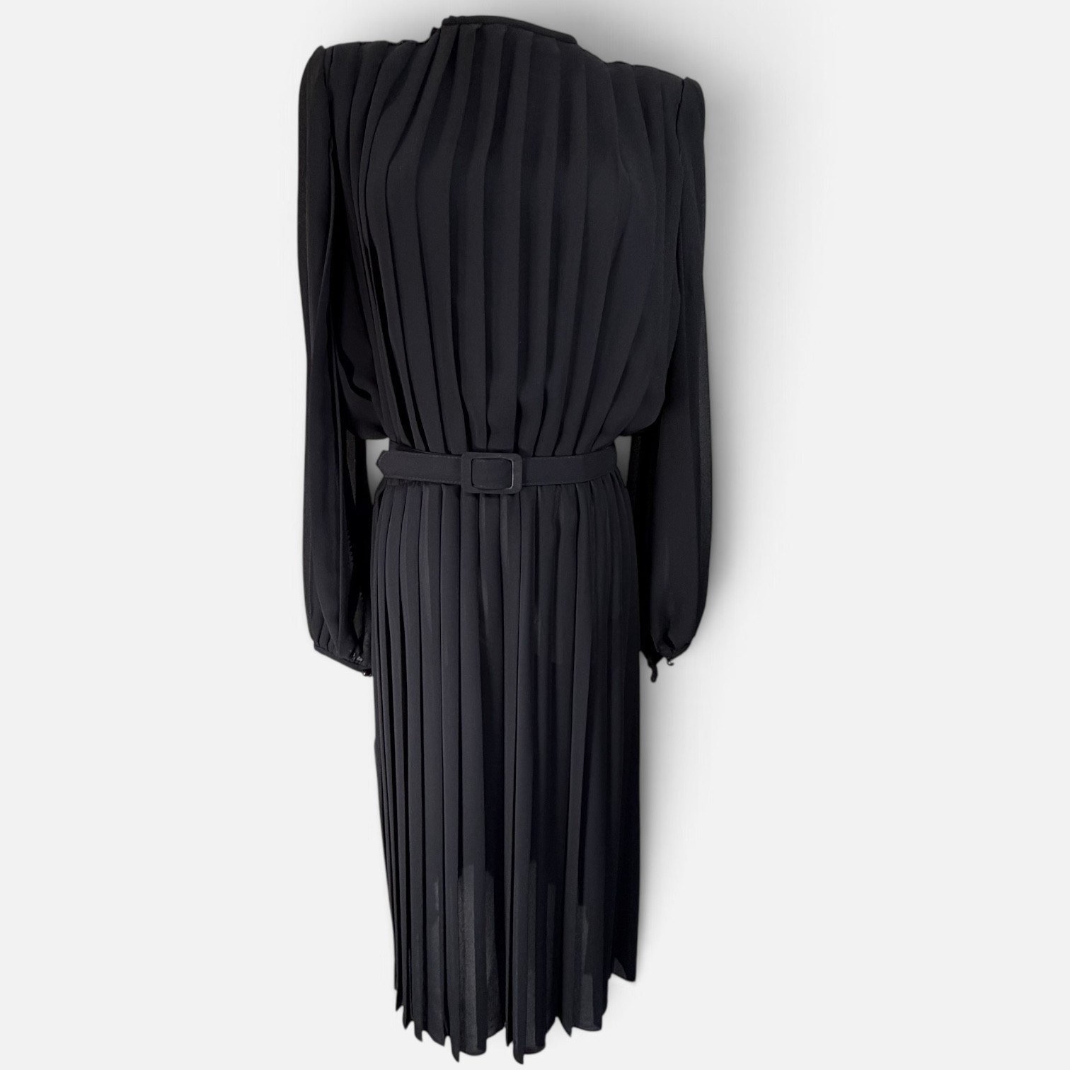 Vintage Anthony Sicari Black Accordion Pleated Dress Belted Sequin USA 10