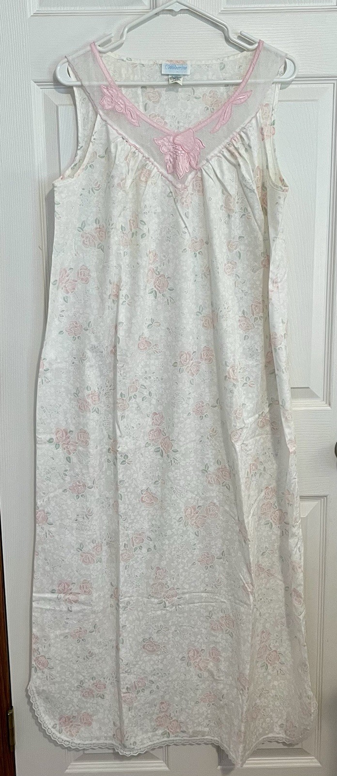VTG Wolverine White & Pink Floral Nightgown & Housecoat Robe Poly Blend Set Med