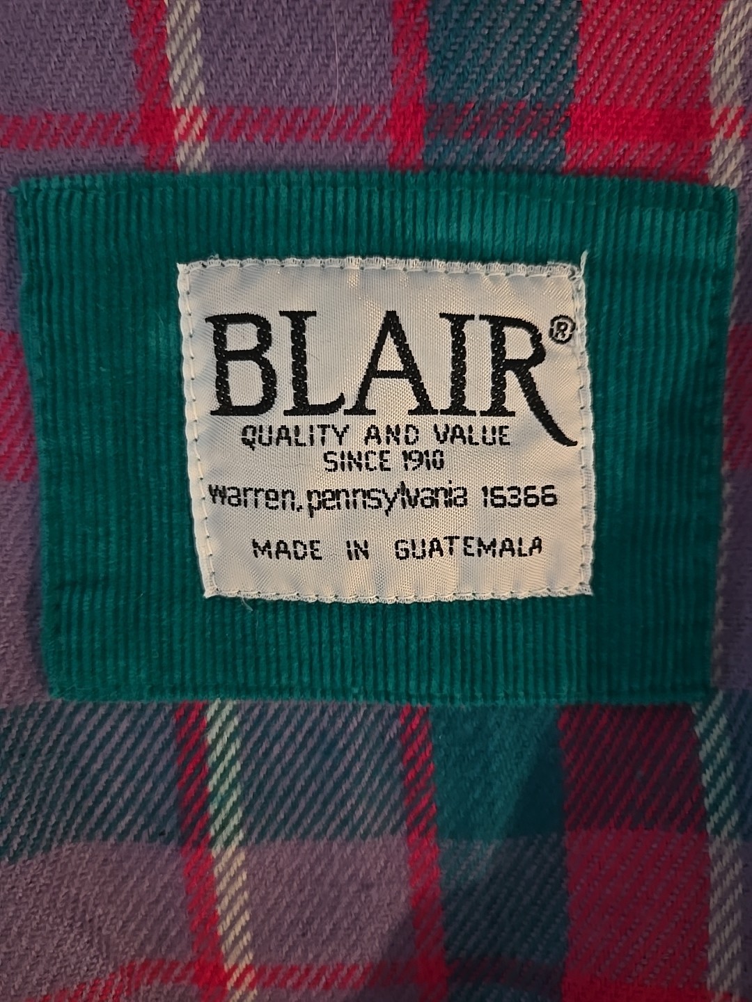 VTG Blair Green Corduroy Zip and Button Up Collared Plaid Lined Jacket Size L