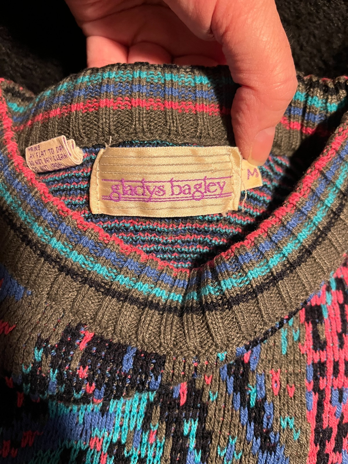 VTG „Work In Progress” Gladys Bagley 80s Sweater Women’s M – Abstract Paisley