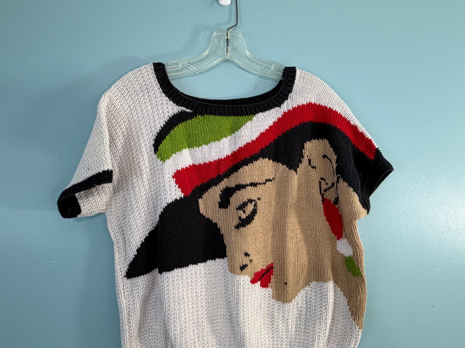 Vintage 80s 90s Handmade Sweater with Face – No Tag See Details for Measurements