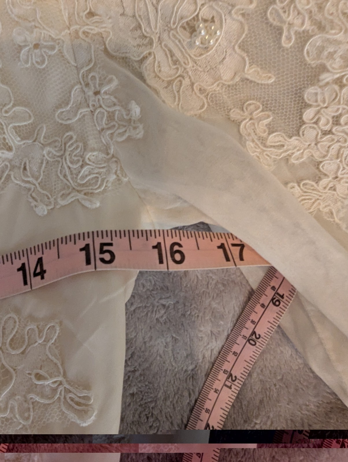 Vintage 1960s Fink Original Ivory Wedding Dress Satin Applique Lace Pearl