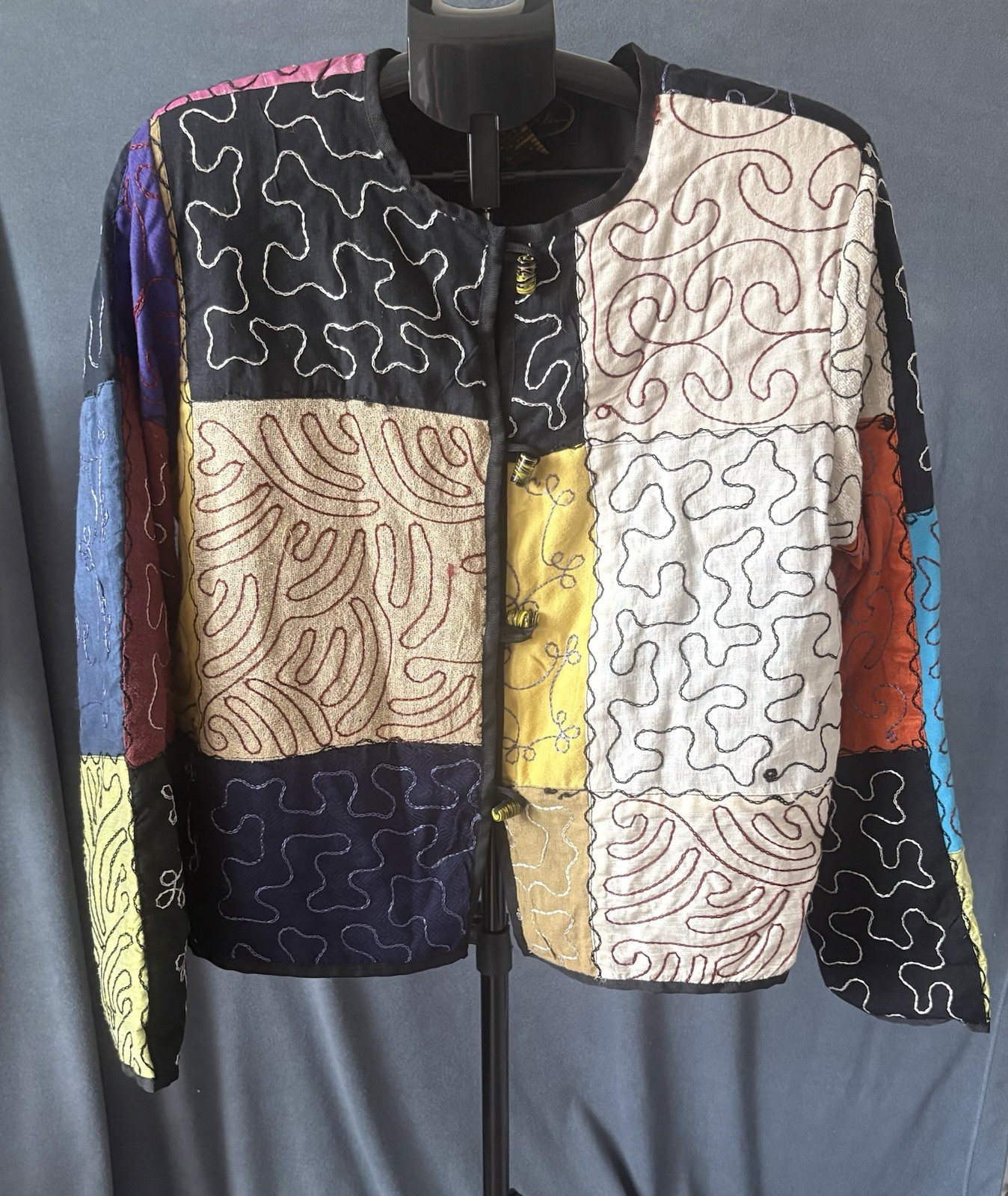 Alex Kim Vintage Art to Wear Patchwork Colorblock Embroidered Jacket PM Artsy