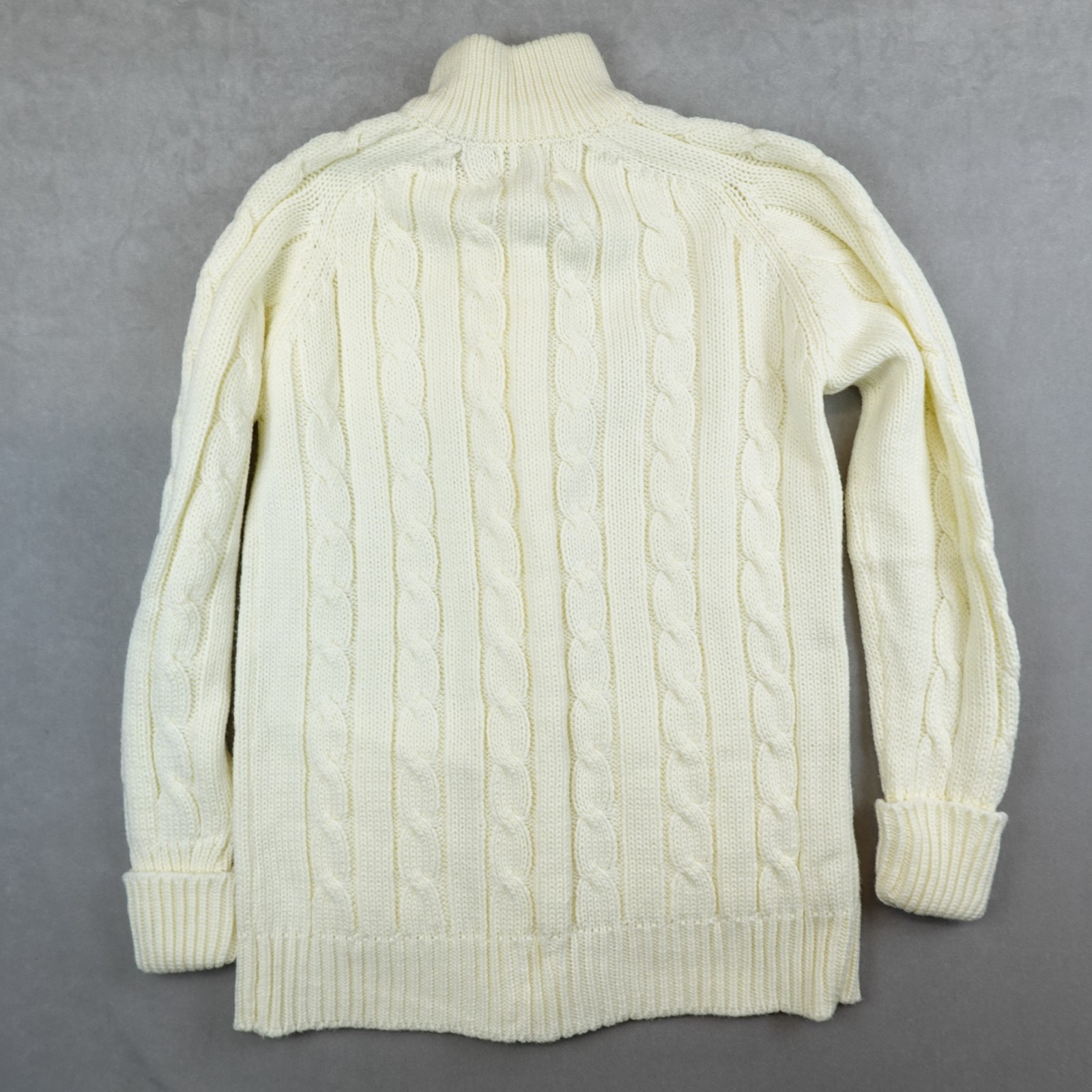 VTG 80s Sears Sweater Cream Ivory Cable Knit Boho Fisherman Cardigan Women Large