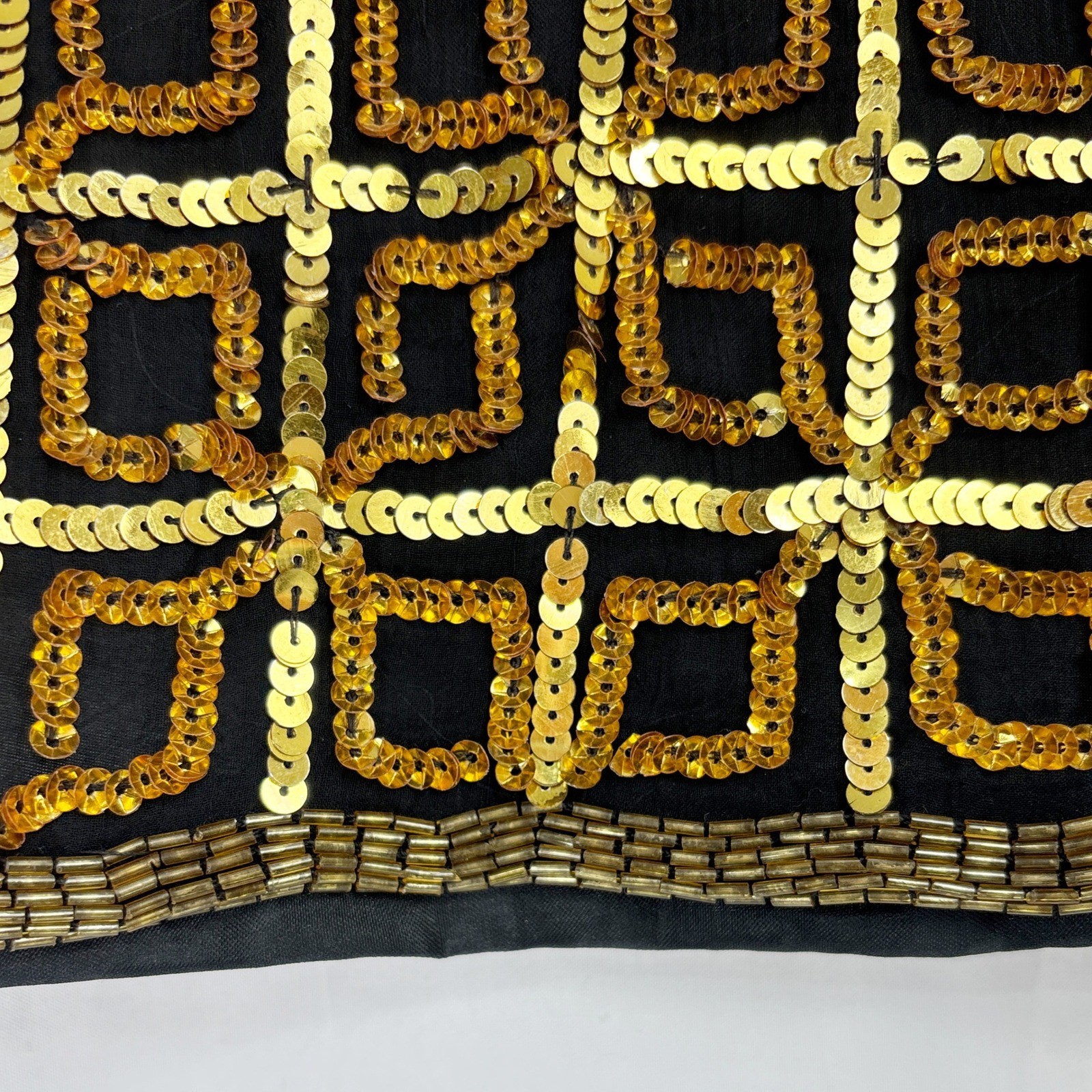 CARINA Vintage Sequin Beaded Jacket Blazer Women’s Medium Black Gold Geometric