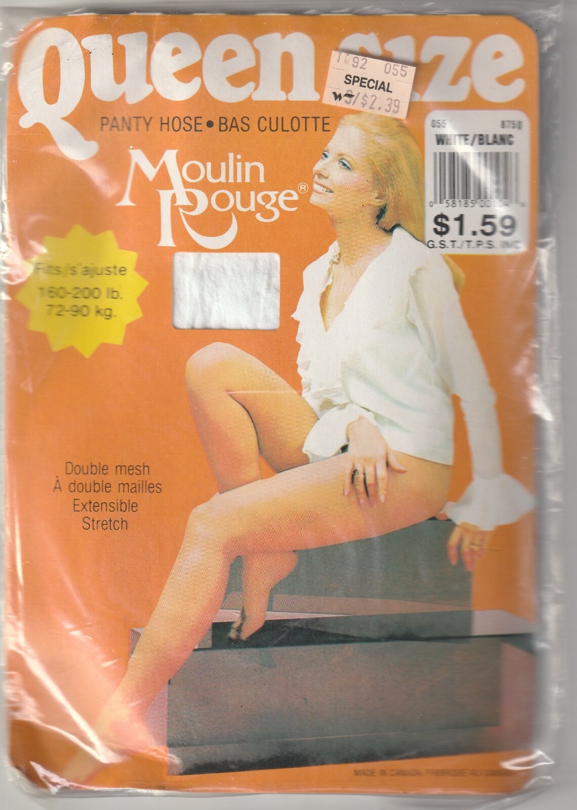 Vintage Pantyhose Moulin Rouge Queen Size Double Mesh Stretch 160-190 lbs.