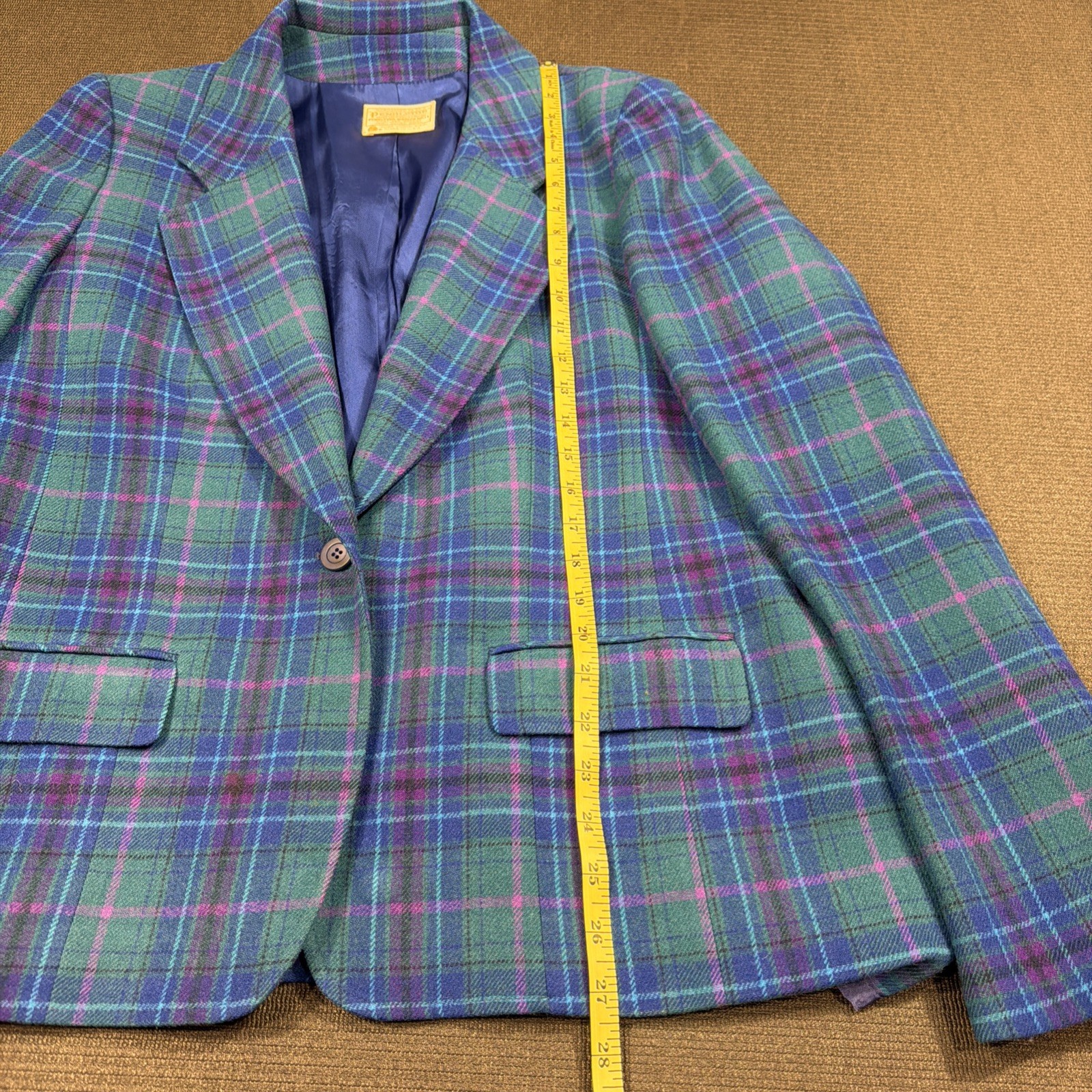 Vtg Pendleton Women’s Purple Green & Blue 100% Virgin Wool Plaid Blazer Size 16