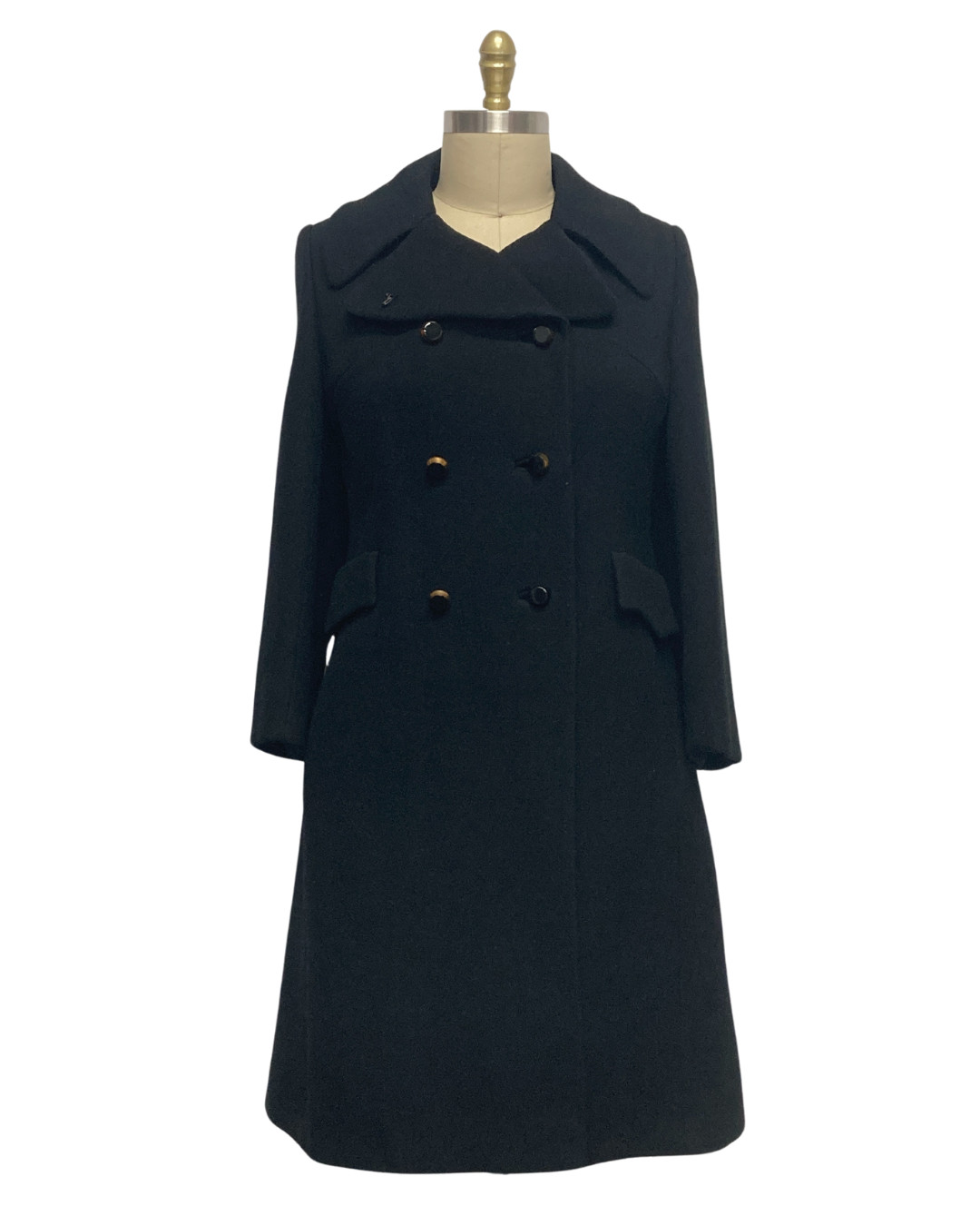 Vintage 1960s Women’s Black Wool Trench Coat | 1960s Black Coat
