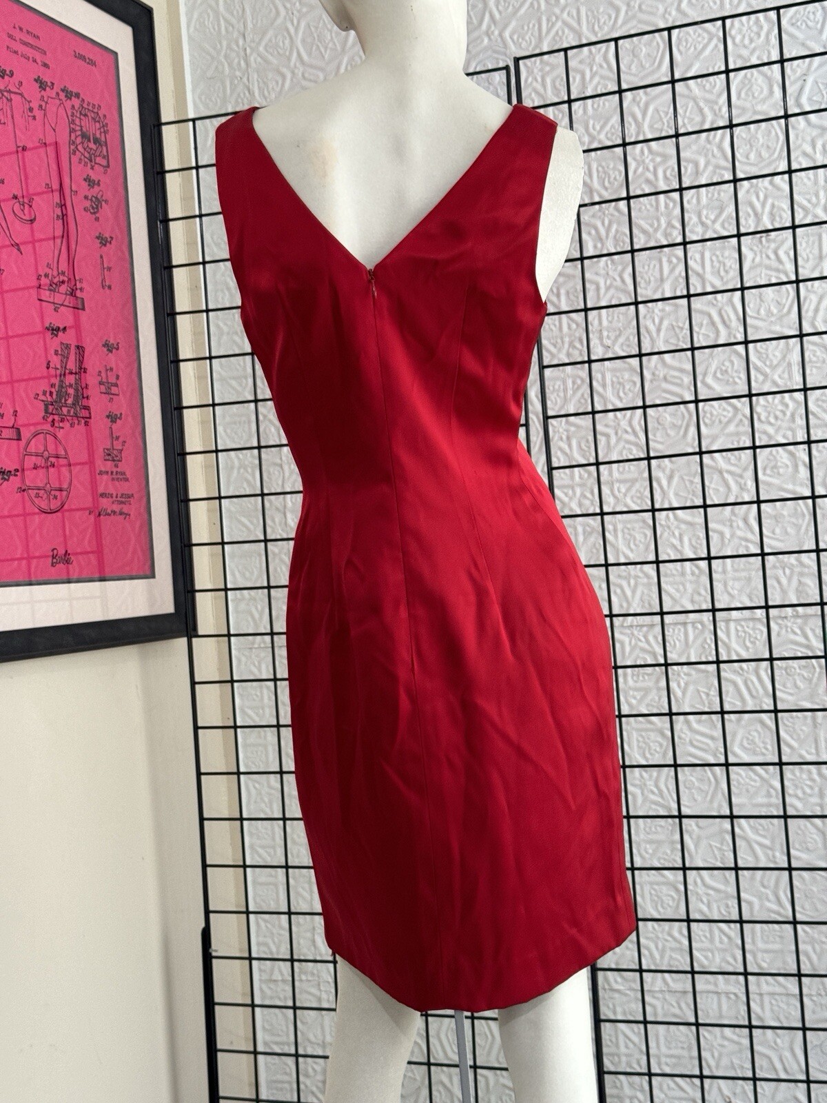 Vintage Nicole Miller 1990s-Red-Sleeveless-Evening Dress-minimalist-90s-Designer