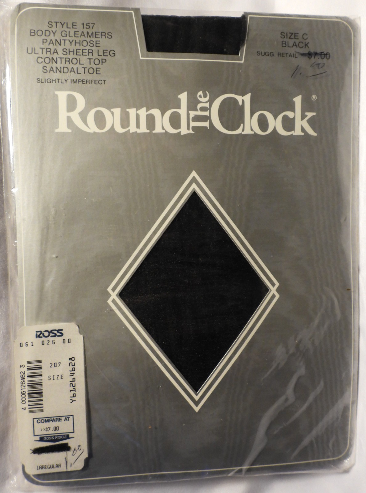 NOS NIP Vtg Round the Clock Sheer Leg Sandaltoe PANTYHOSE Black Style 157 Size C