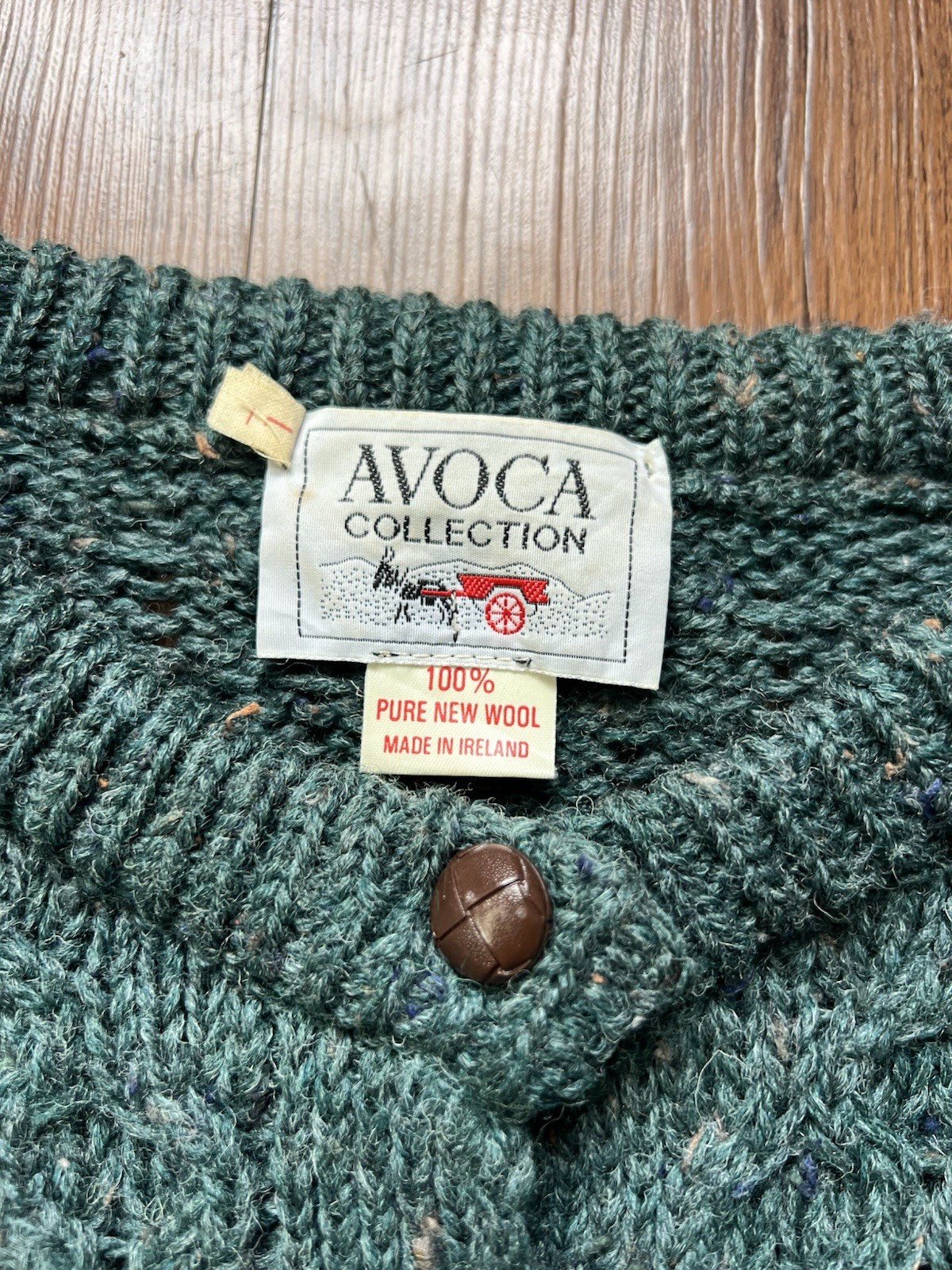 Vintage Avoca Collection Sweater Cardigan Large Green Wool Chunky Button Ireland