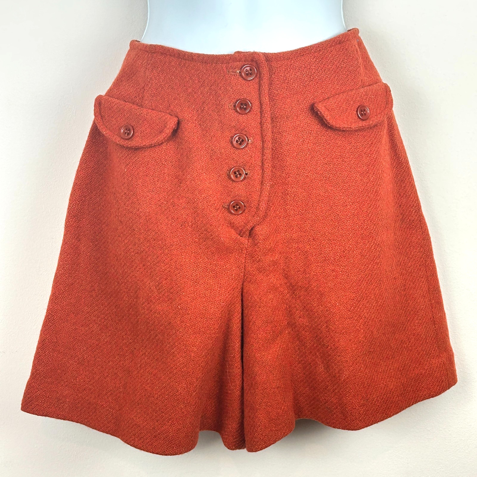 Vintage Bobbie Brooks Wool Hotpants Skirt Burnt Orange Wool Size Small