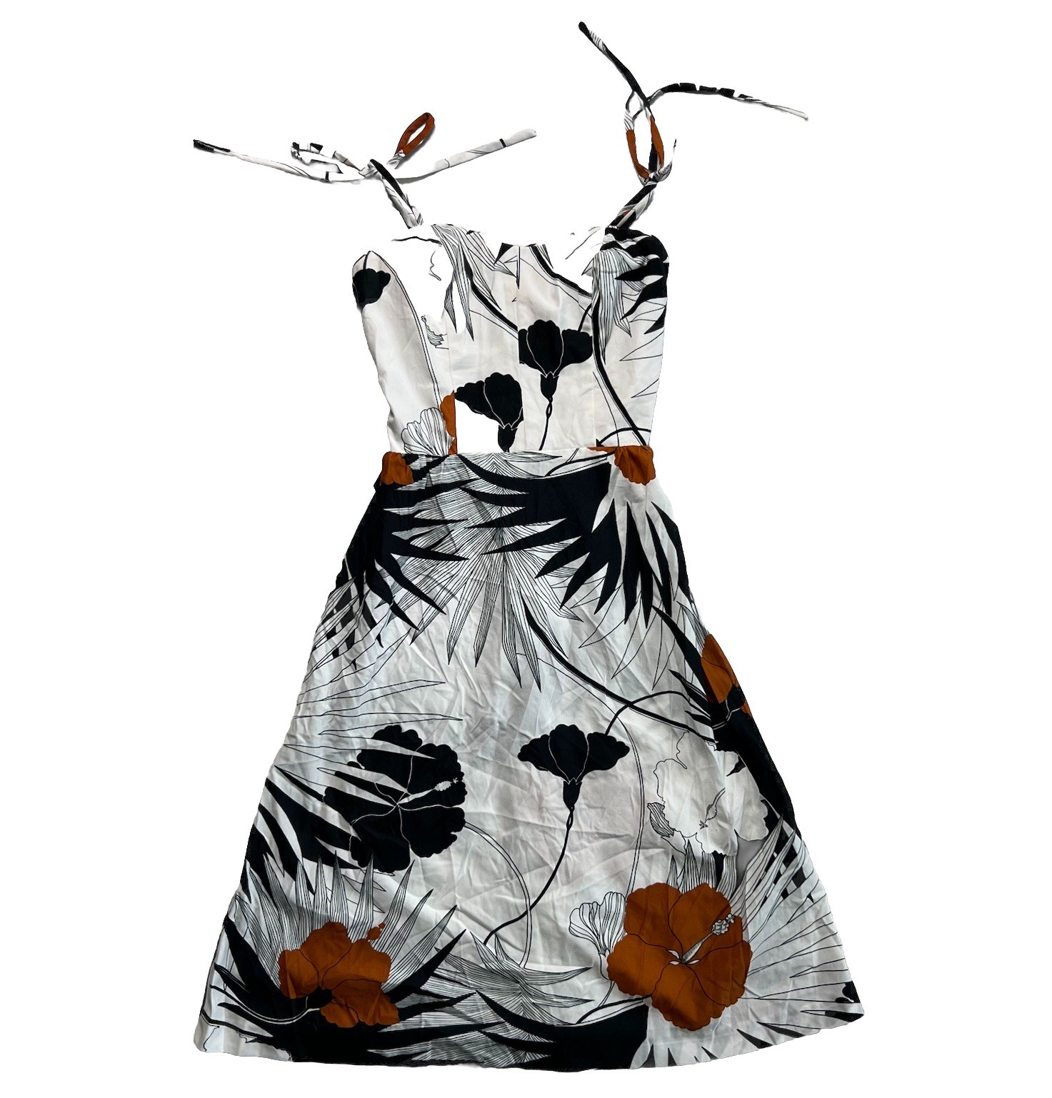 Vintage 60s Sydney Honolulu Dress Halter Midi Floral White Black Sz S /M