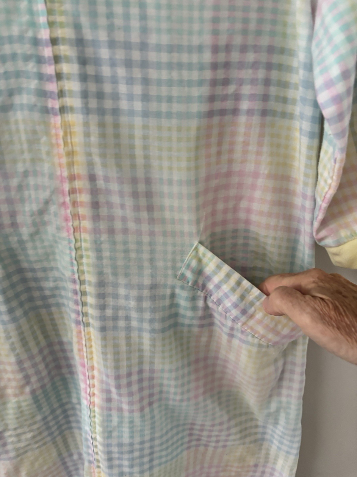 Vtg Flo Weinberg Original USA Pastel Check Plaid Maxi Robe House Coat M/L Zip