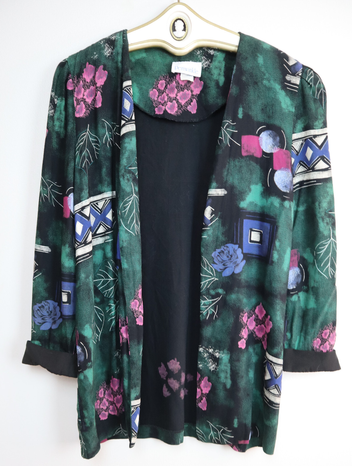VINTAGE 90S WOMEN’S FLORAL PRINT JACKET BLOUSE – PERIWINKLE – SIZE 14