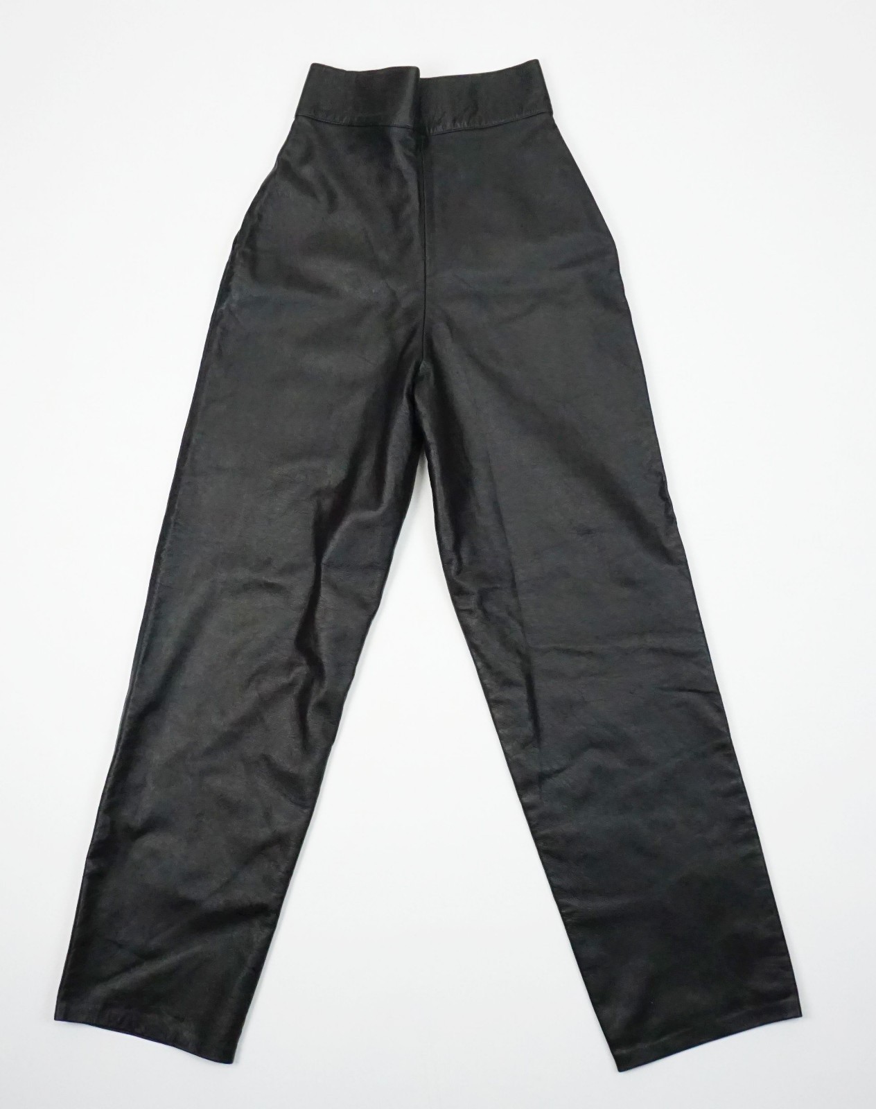 vintage 1980s high waist pleated leather pants black leather size XS