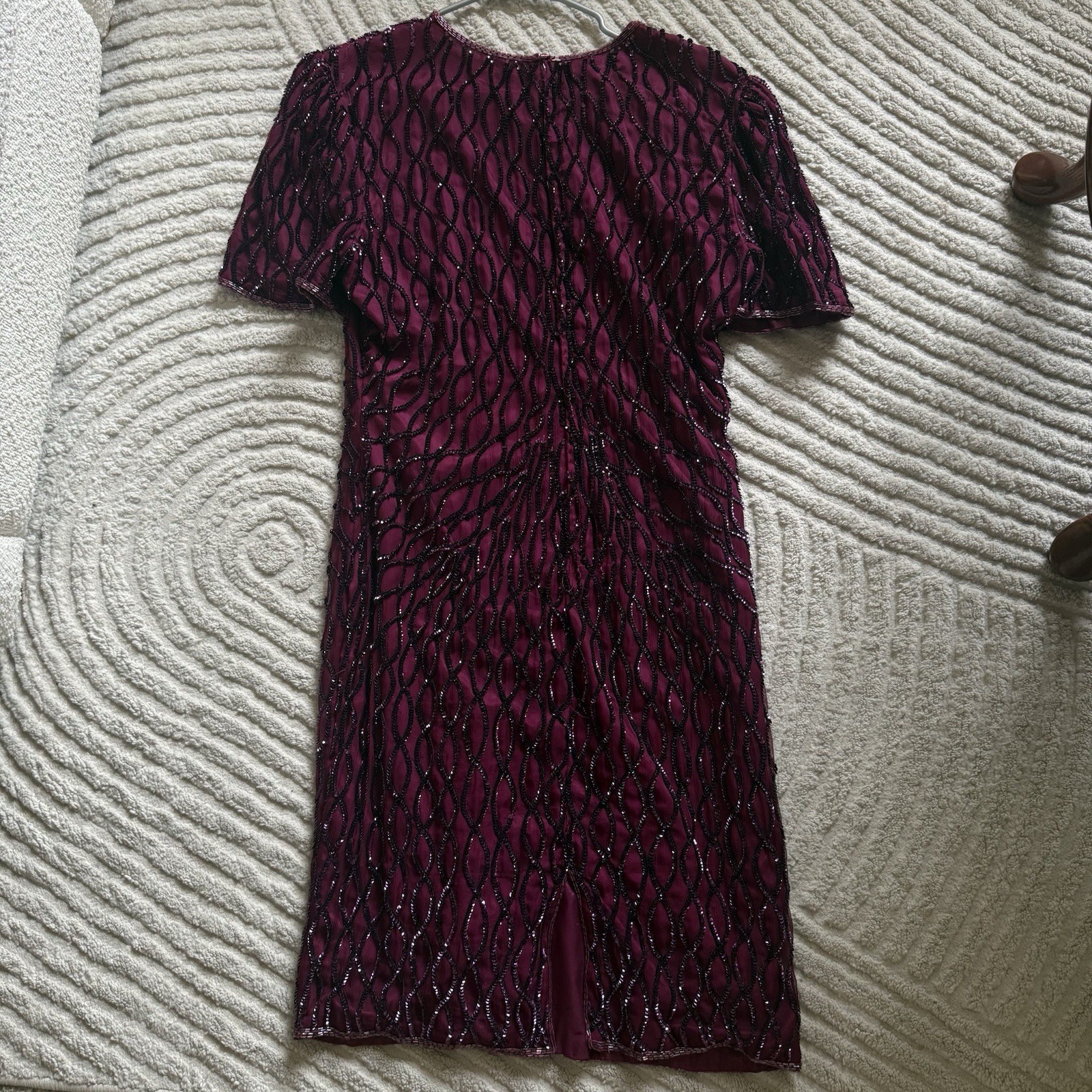 Vintage American Night Sequin Bodycon Dress Pink Silk Beaded Party M