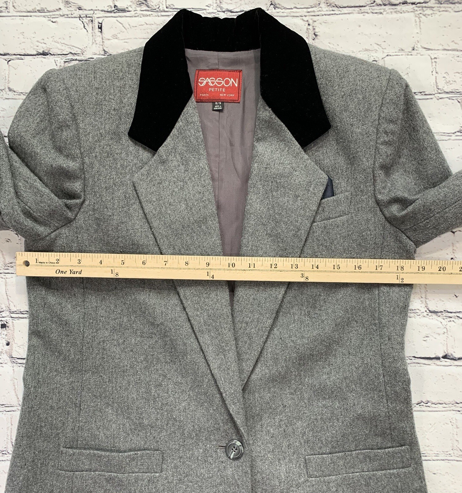 VTG Sasson Women’s Size 8/9 Wool Blend Gray Blazer One Button & Single Breasted