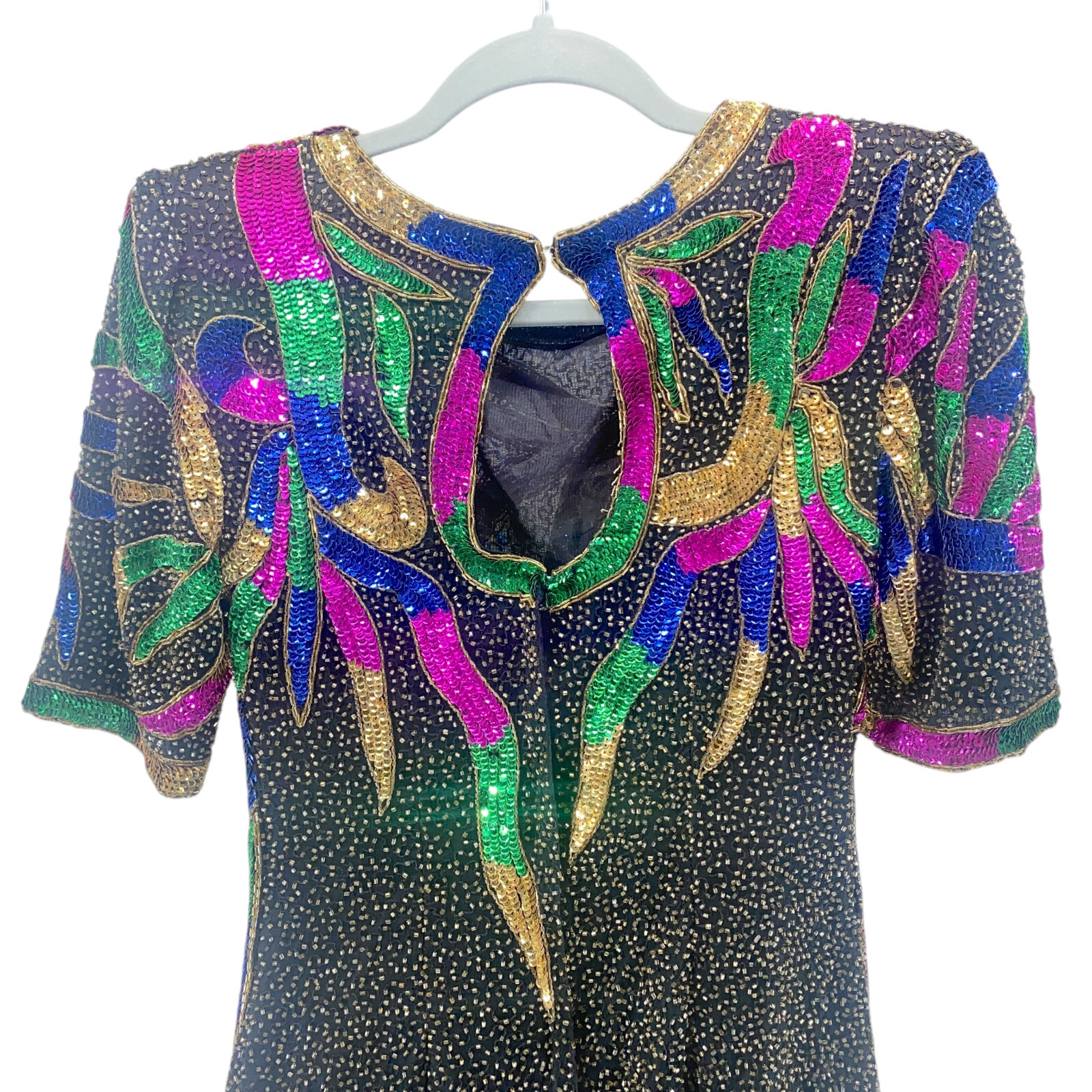 Precious Moments Vintage Sequined Dress Small Multi 100% Silk Beaded Sheath