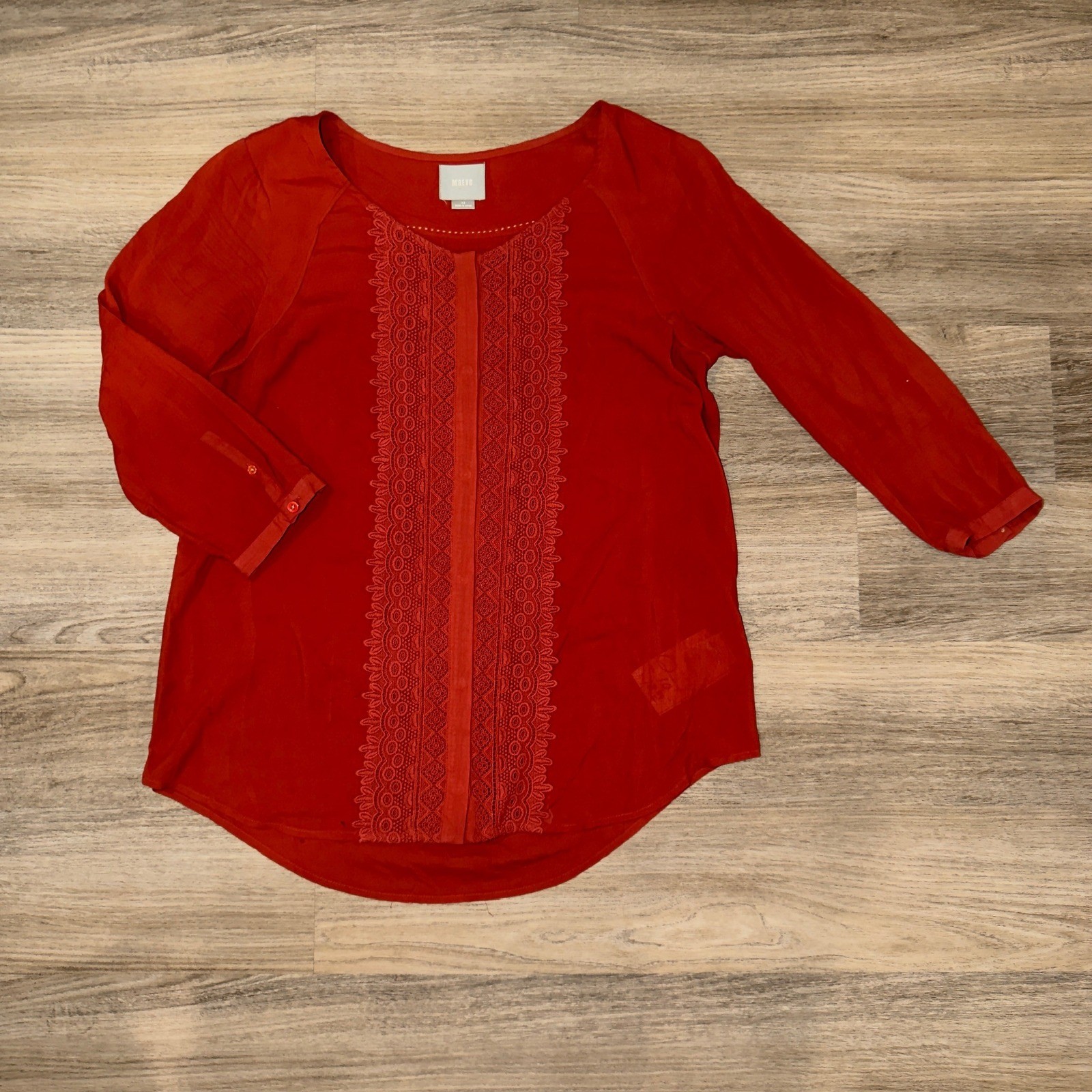 Maeve Anthropologie Crescent Street Blouse Rust Orange Lace Front Top Sz 10