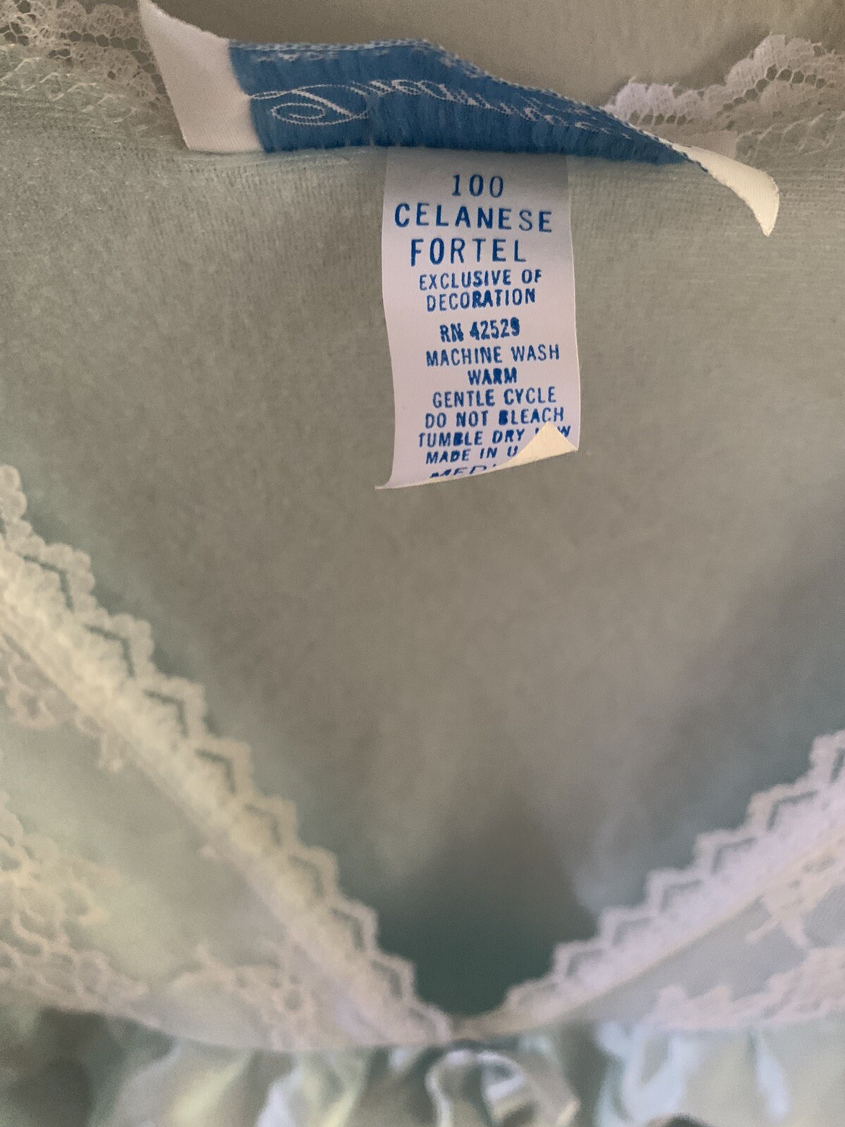 Vintage Nightgown Dreamwear Satin Blue with Lace Long Sleeve Medium