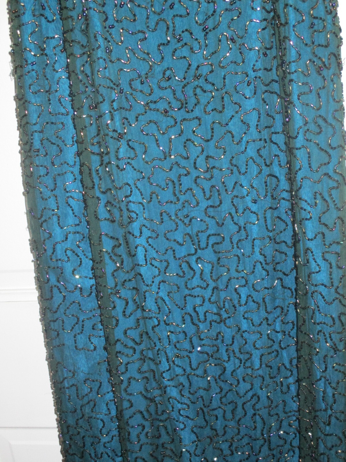 Vintage Andretta Donatello Green Silk Beaded Strapless Size S Gown Dress Slit