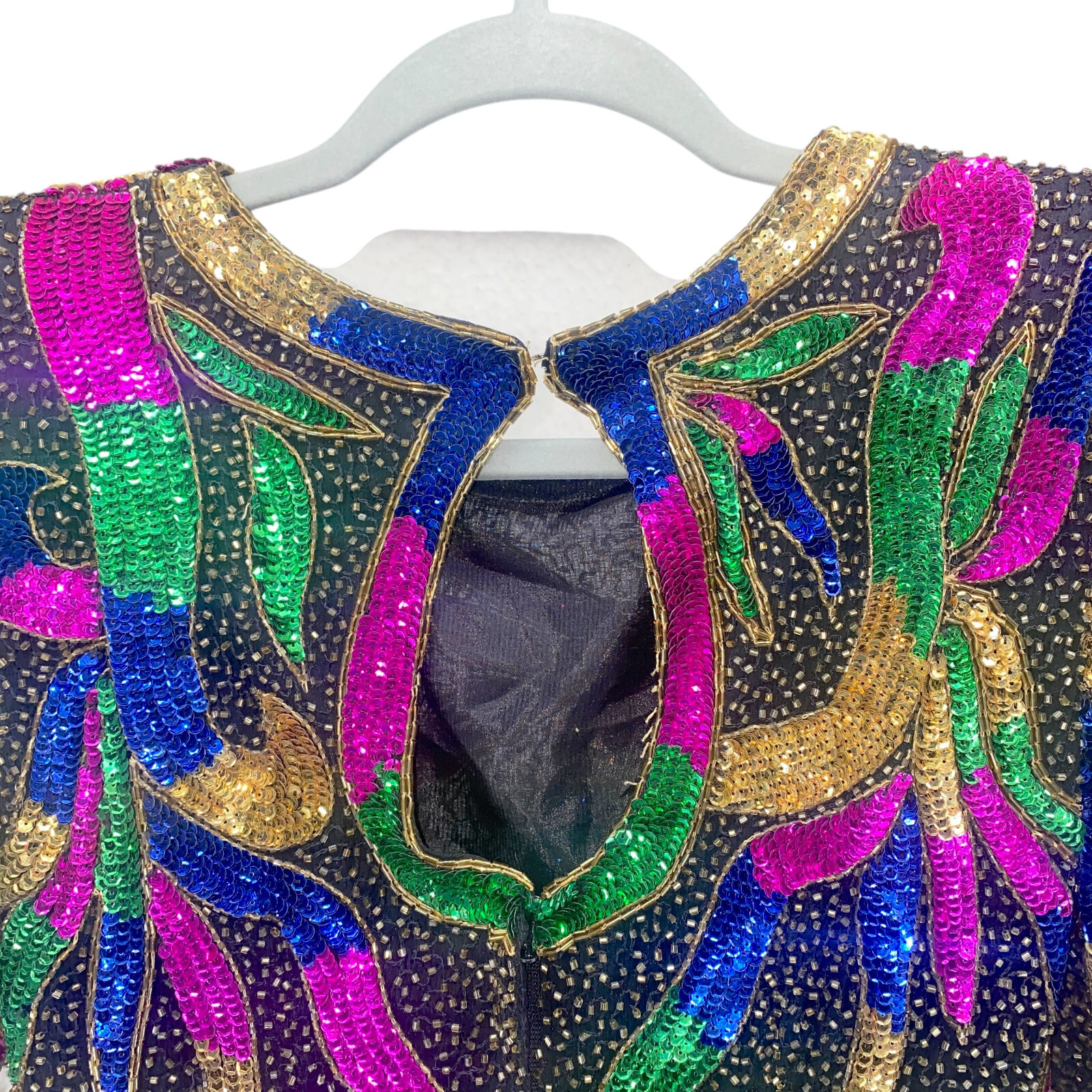 Precious Moments Vintage Sequined Dress Small Multi 100% Silk Beaded Sheath