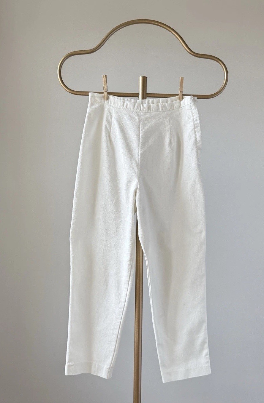 Vintage 1950s 50s White Cotton Twill Metal Side Zipper Pants Womens 27w 28w