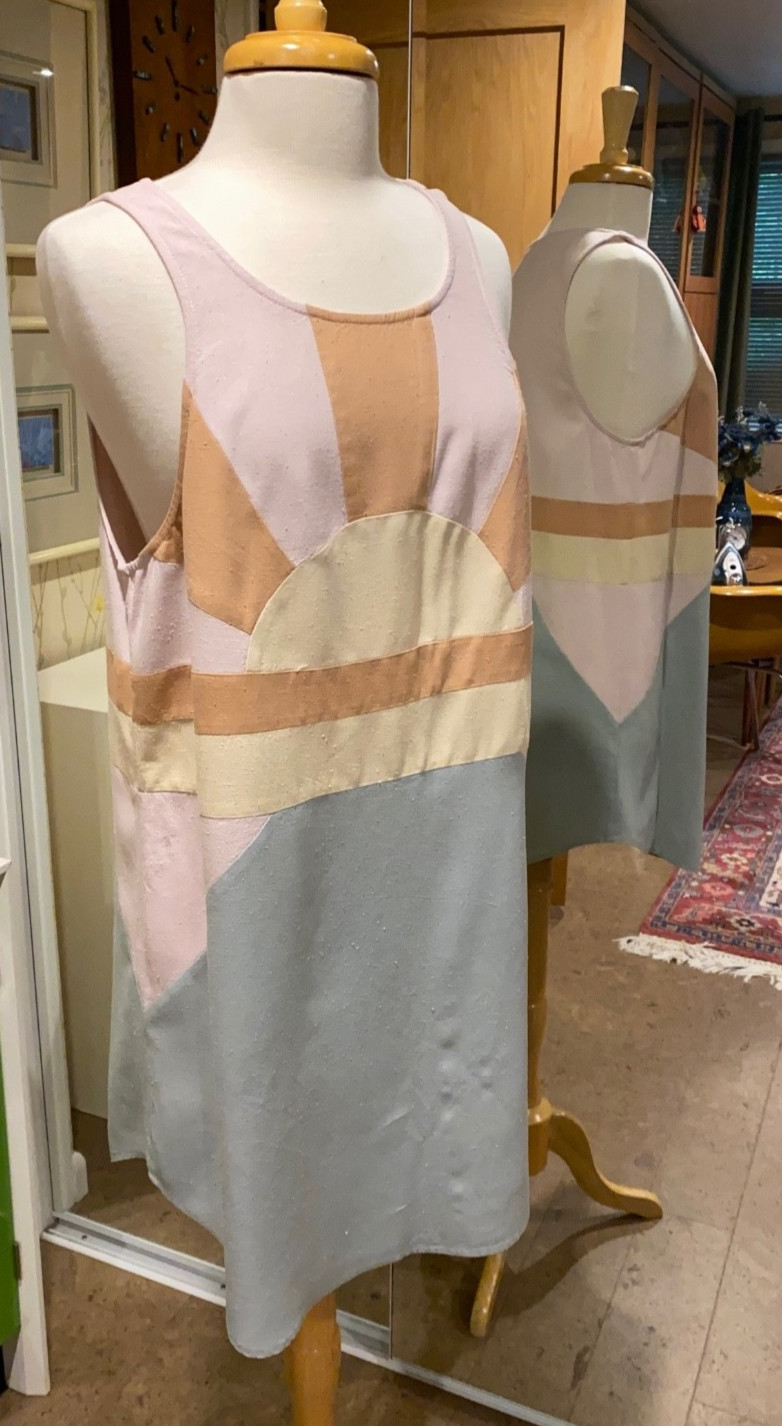 FREE PEOPLE 100% Silk Slub Sundress Color-Blocked Sun Design EC – Size S