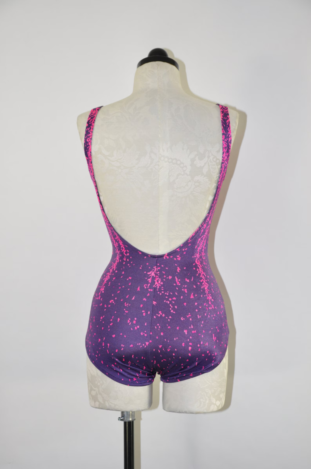 60s Rose Marie Reid Purple Hot Pink Wisteria Backless One Piece Swimsuit Women S