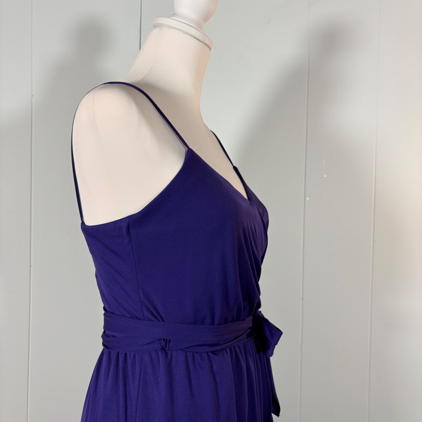 70s Purple Maxi Dress Women’s XS Sleevelsz V-Neck Faux Wrap Retro Boho Hippie