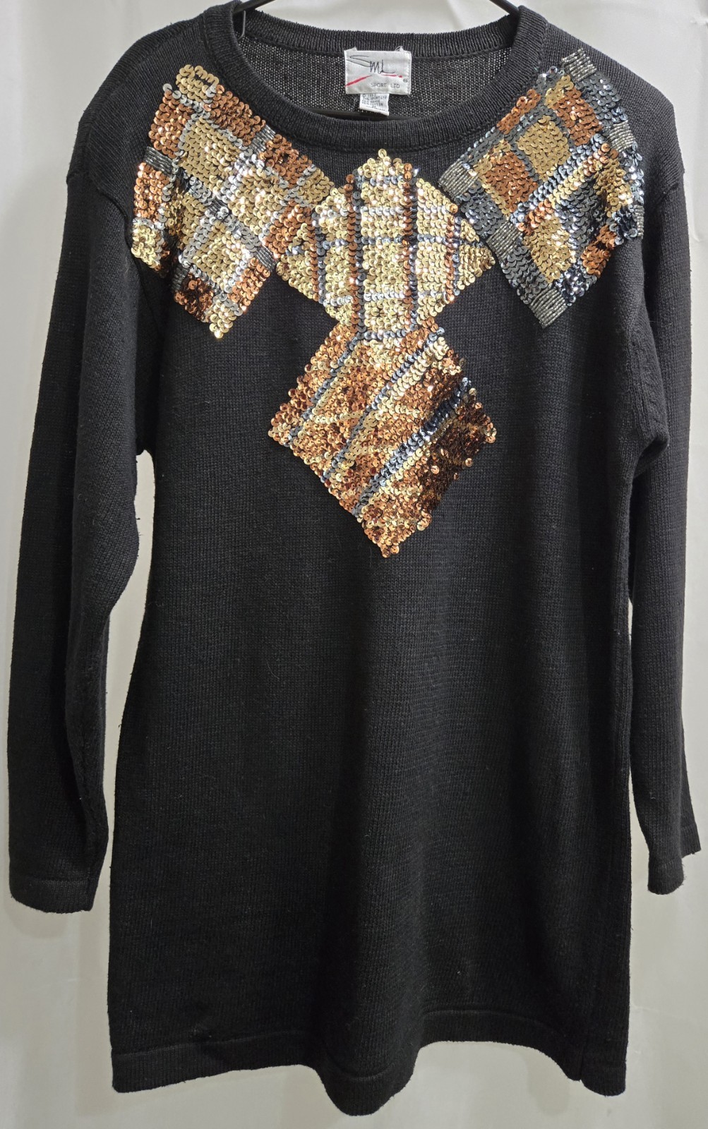 Women’s Vintage SML Sport Ltd Black Sweater Wjth Bronze Sequins Size MED 1992